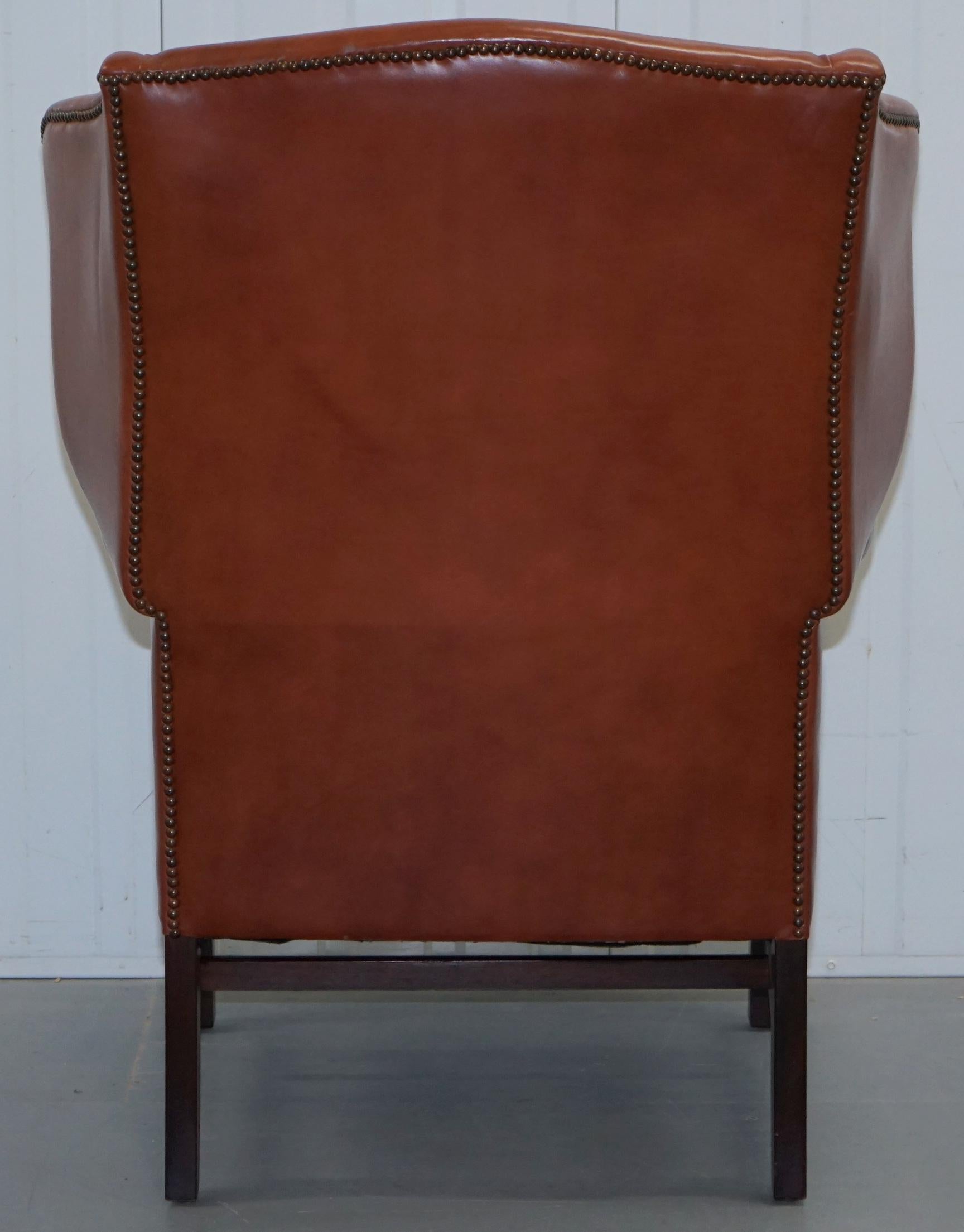 Wingback Brown Leather Armchair Floating Button Chippendale Chesterfield Cushion 11