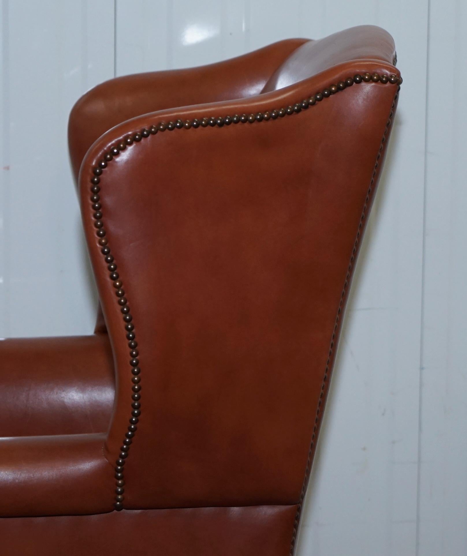 Wingback Brown Leather Armchair Floating Button Chippendale Chesterfield Cushion 12