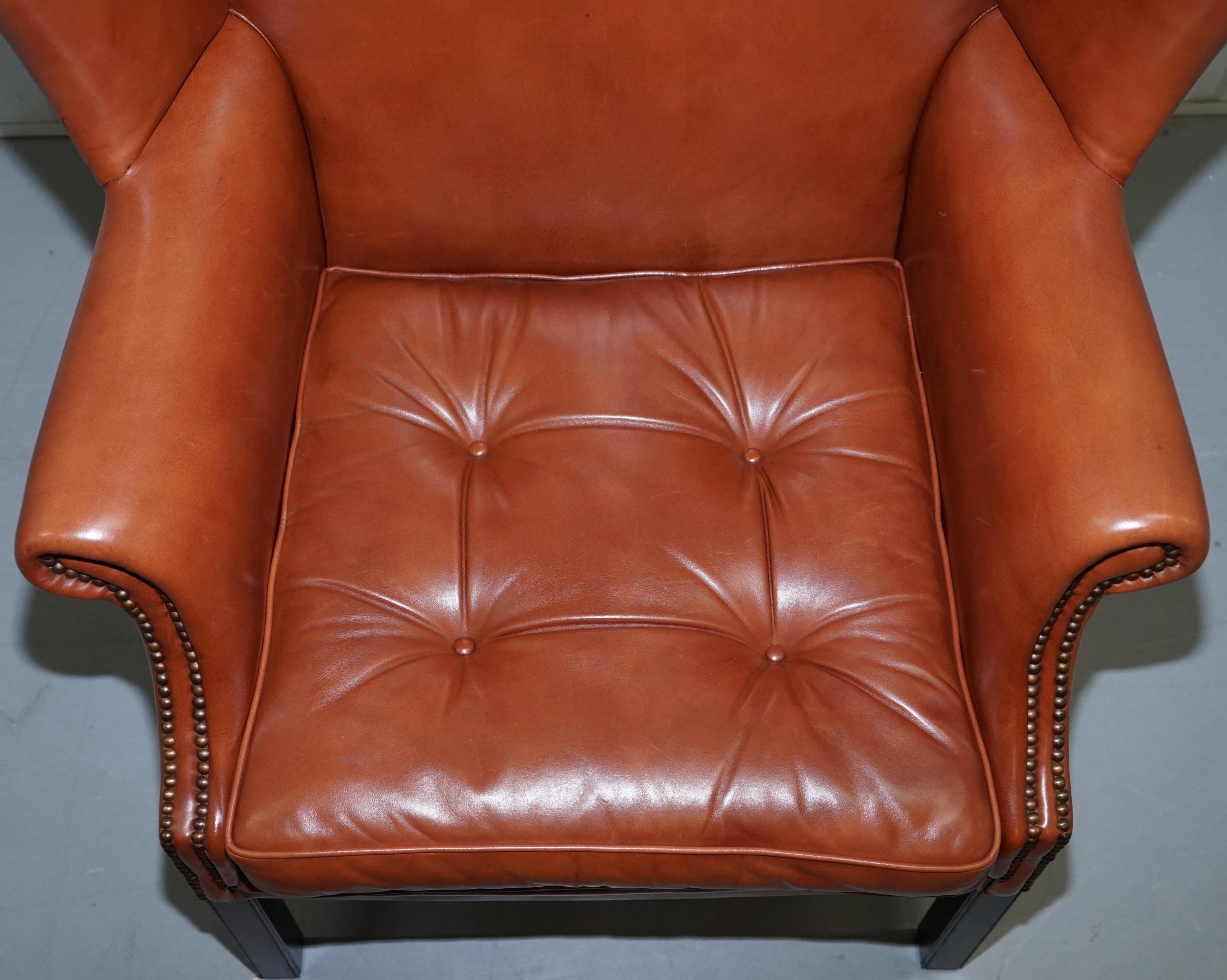 Hand-Crafted Wingback Brown Leather Armchair Floating Button Chippendale Chesterfield Cushion