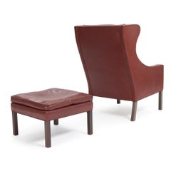 Wingback Chair and Ottoman, Børge Mogensen, Modell 2202/2204, Original Leather
