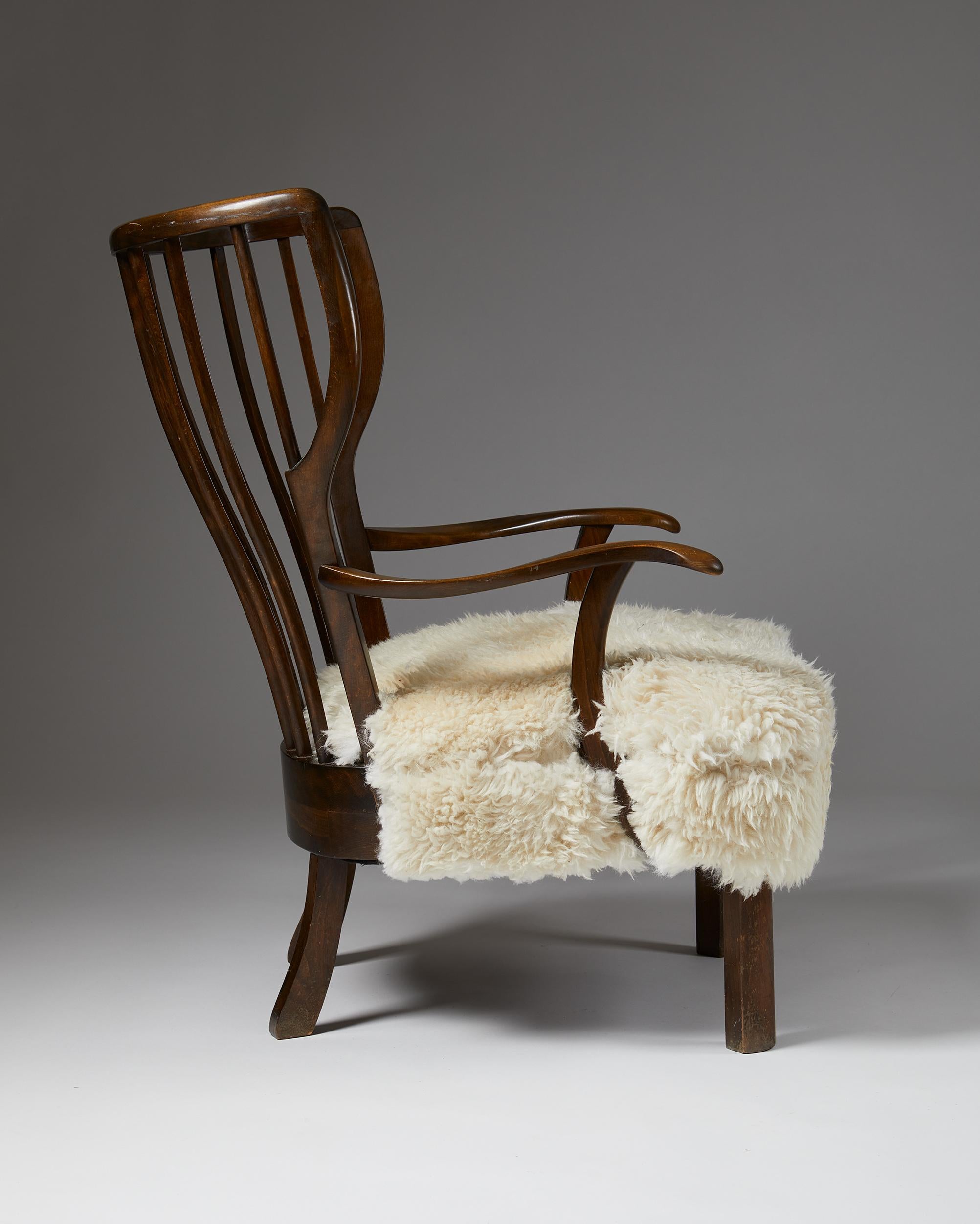 Sheepskin Wingback Chair, Anonymous, Denmark, 1940's