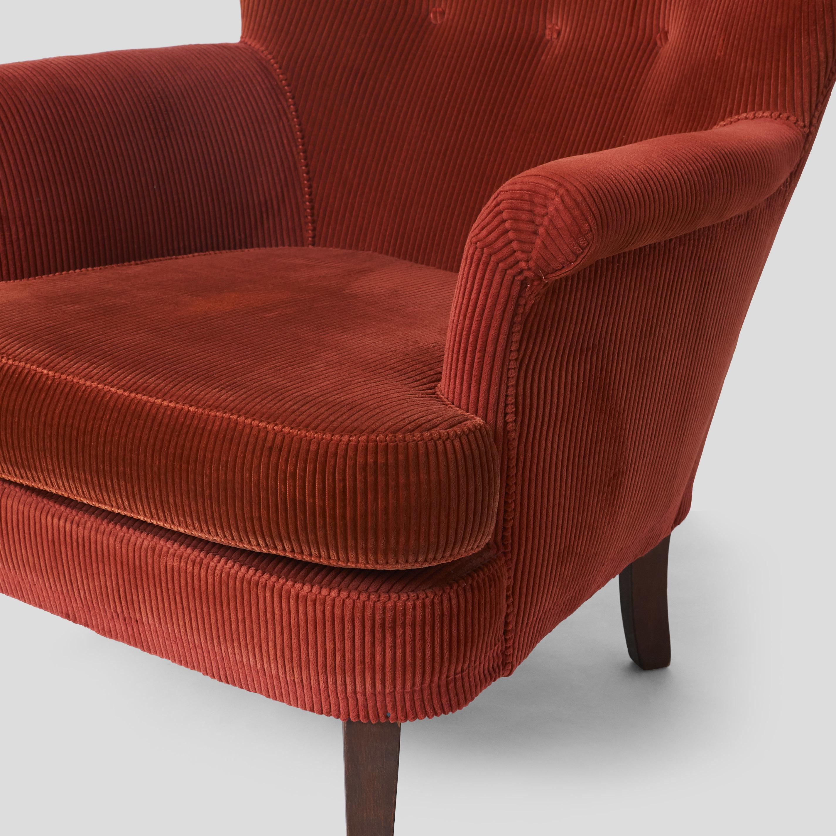 Fabric Wingback Chair by Theo Ruth For Sale