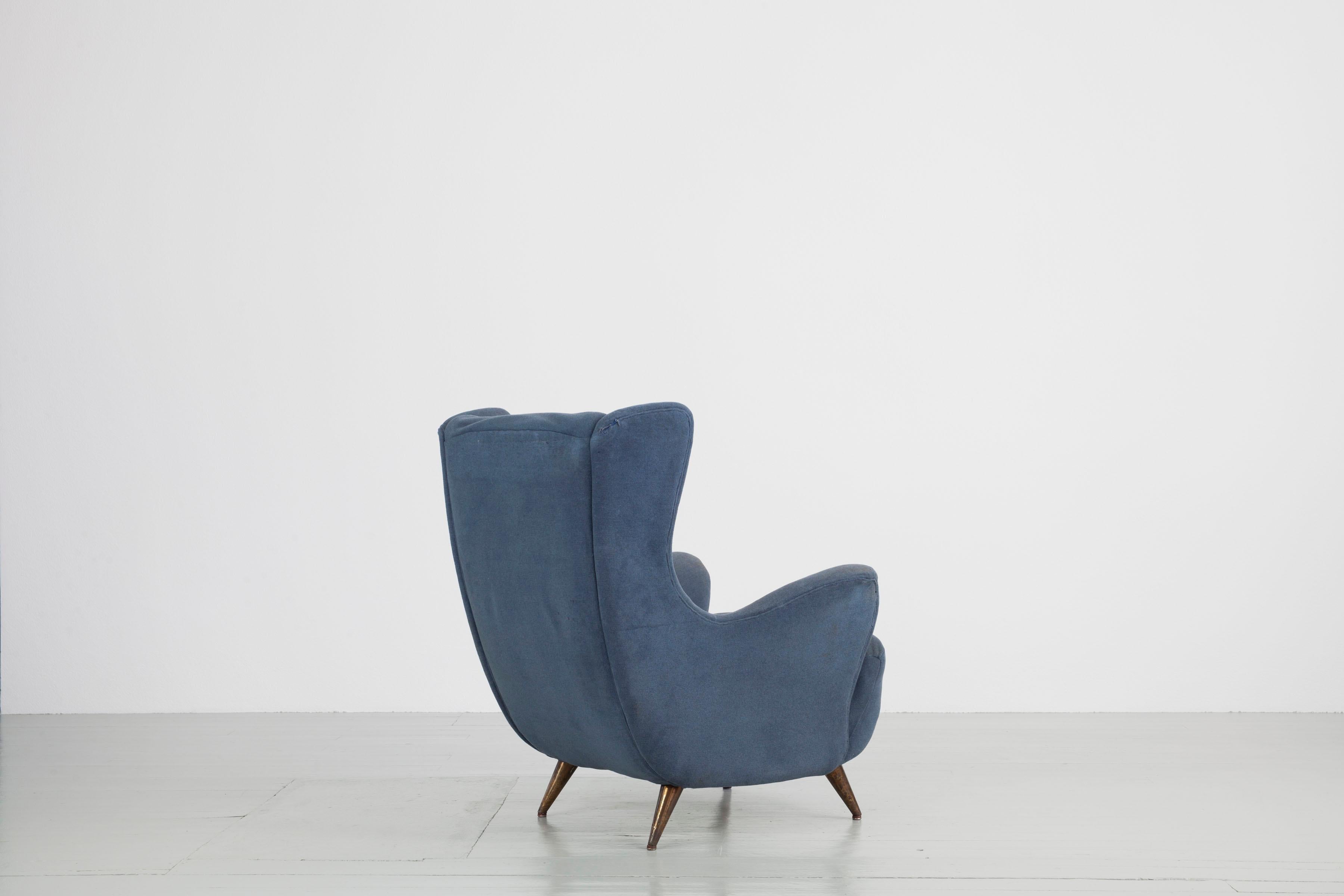 Mid-Century Modern Wingback Chair, Design and Manufacturing by I.S.A. Bergamo, Italy, 1950s For Sale