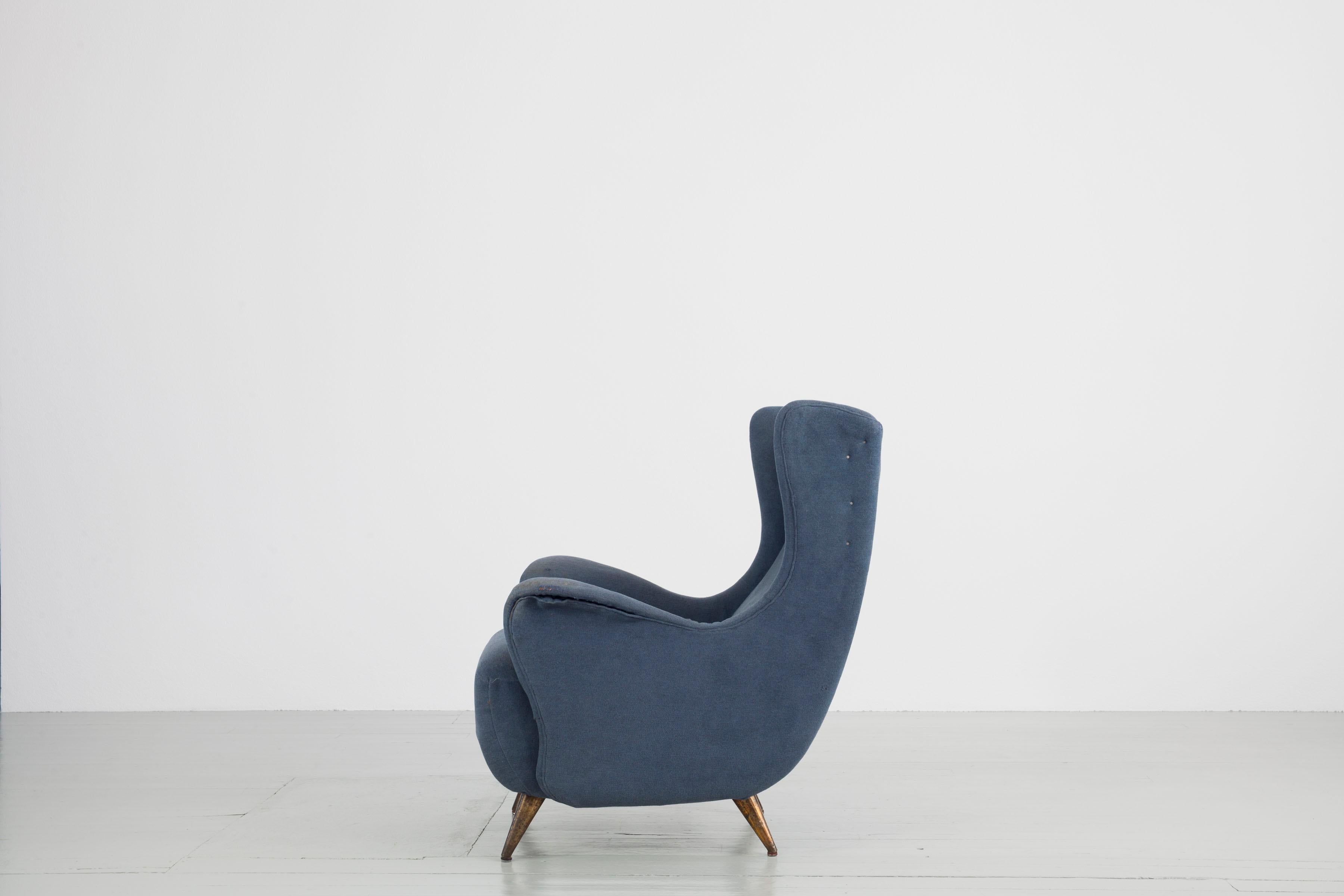 Mid-20th Century Wingback Chair, Design and Manufacturing by I.S.A. Bergamo, Italy, 1950s For Sale