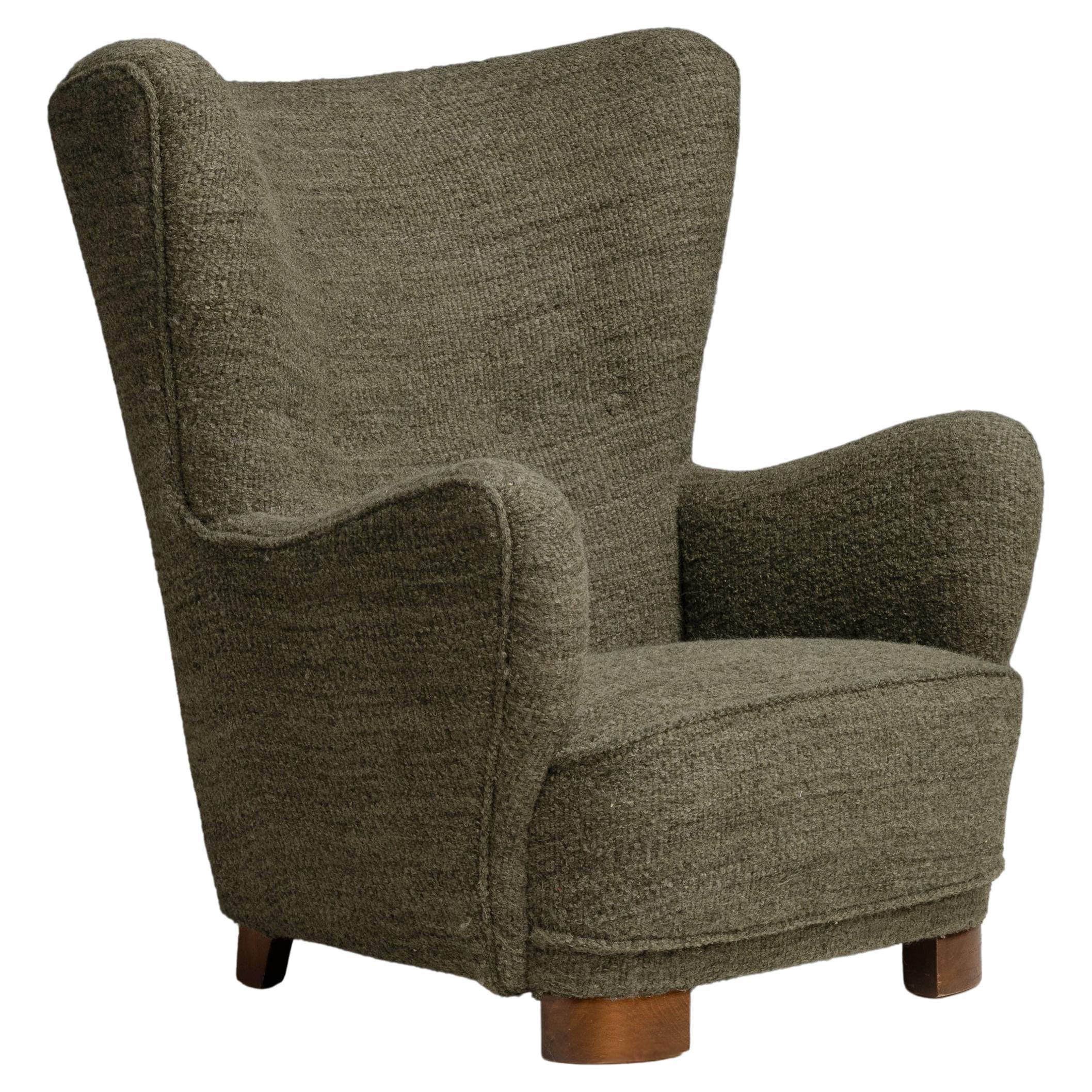Wingback Chair in Boucle, Denmark 1940 For Sale