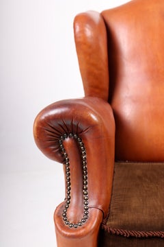 Wingback Chair in Cognac Leather, Denmark, 1940s