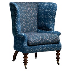 Antique Wingback Chair in Indian Quilt, England, circa 1890