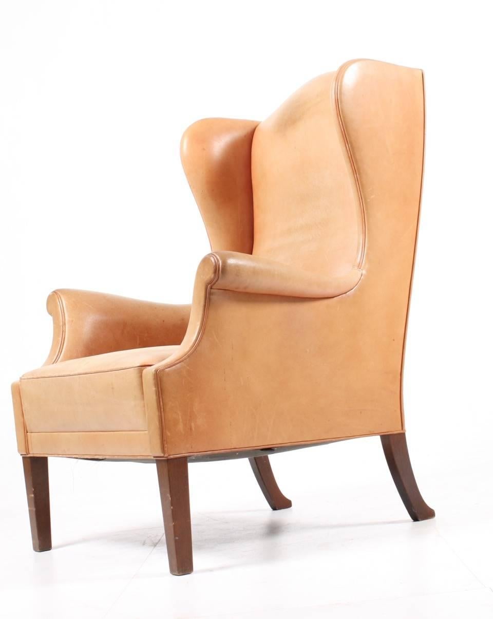 Scandinavian Modern Wingback Chair in Leather