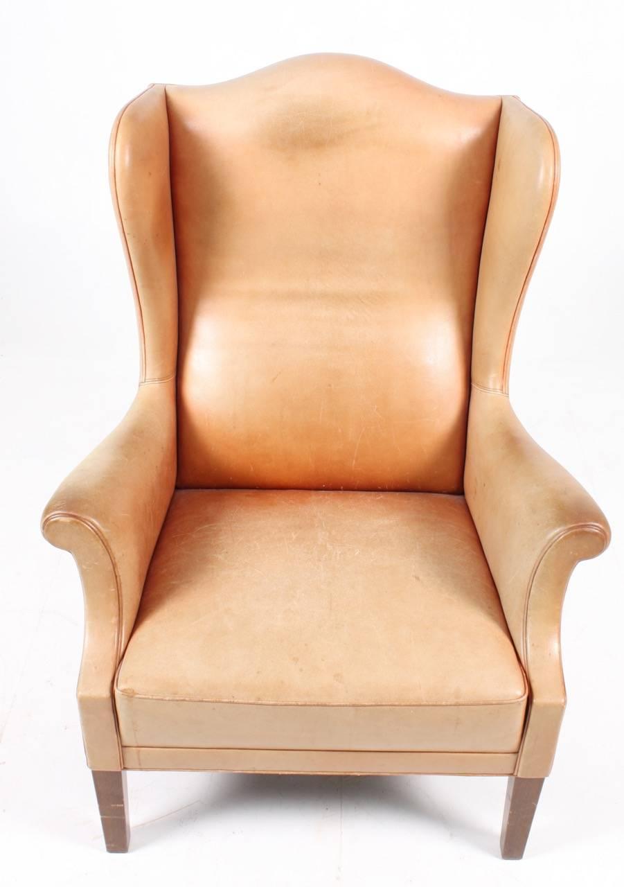 Danish Wingback Chair in Leather