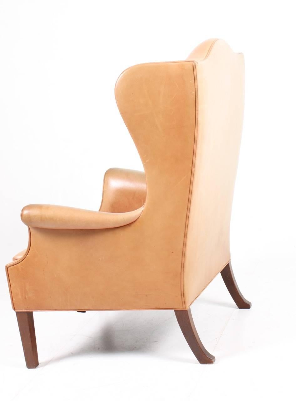 Wingback Chair in Leather In Excellent Condition In Lejre, DK