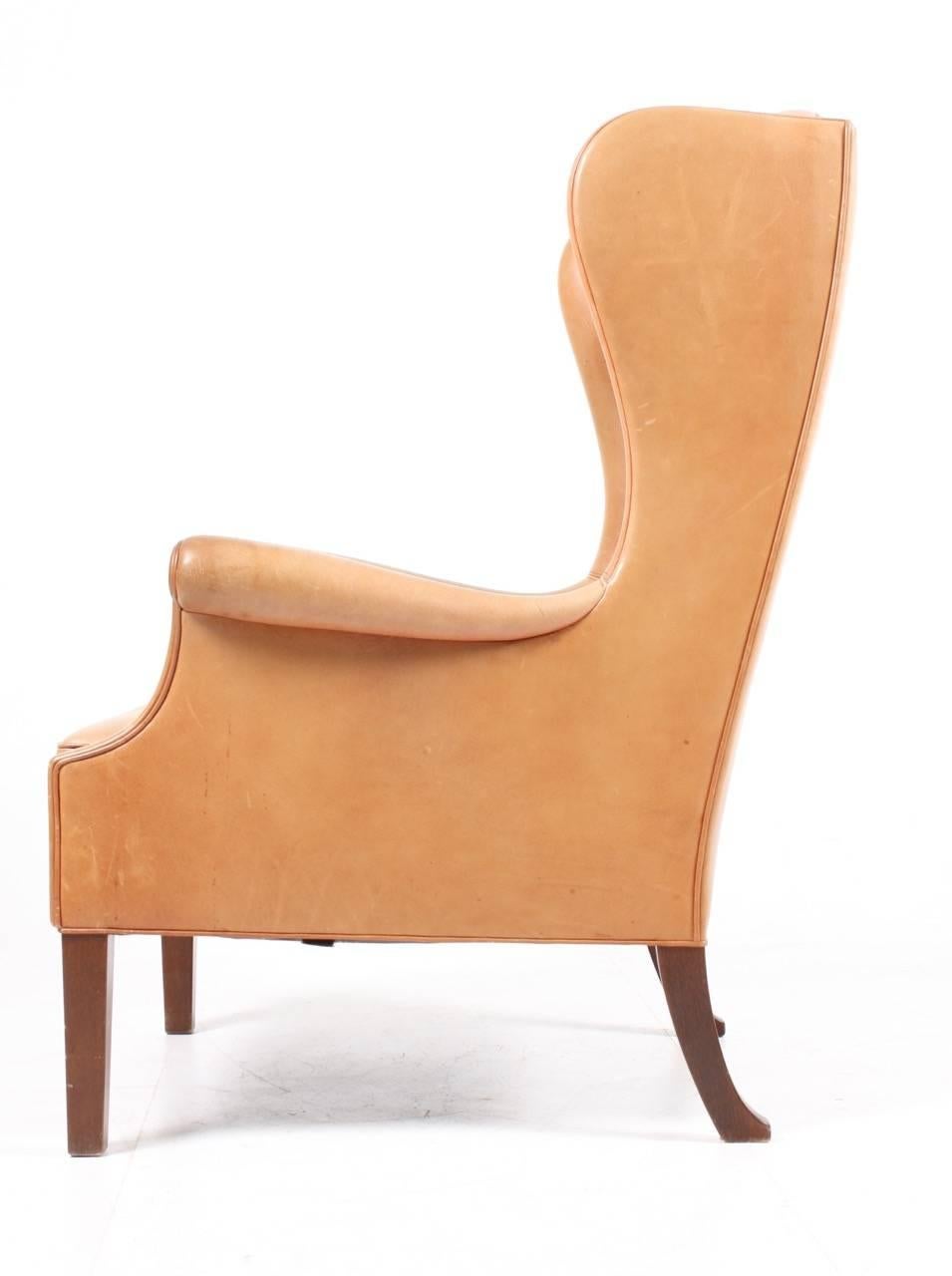 Mid-20th Century Wingback Chair in Leather