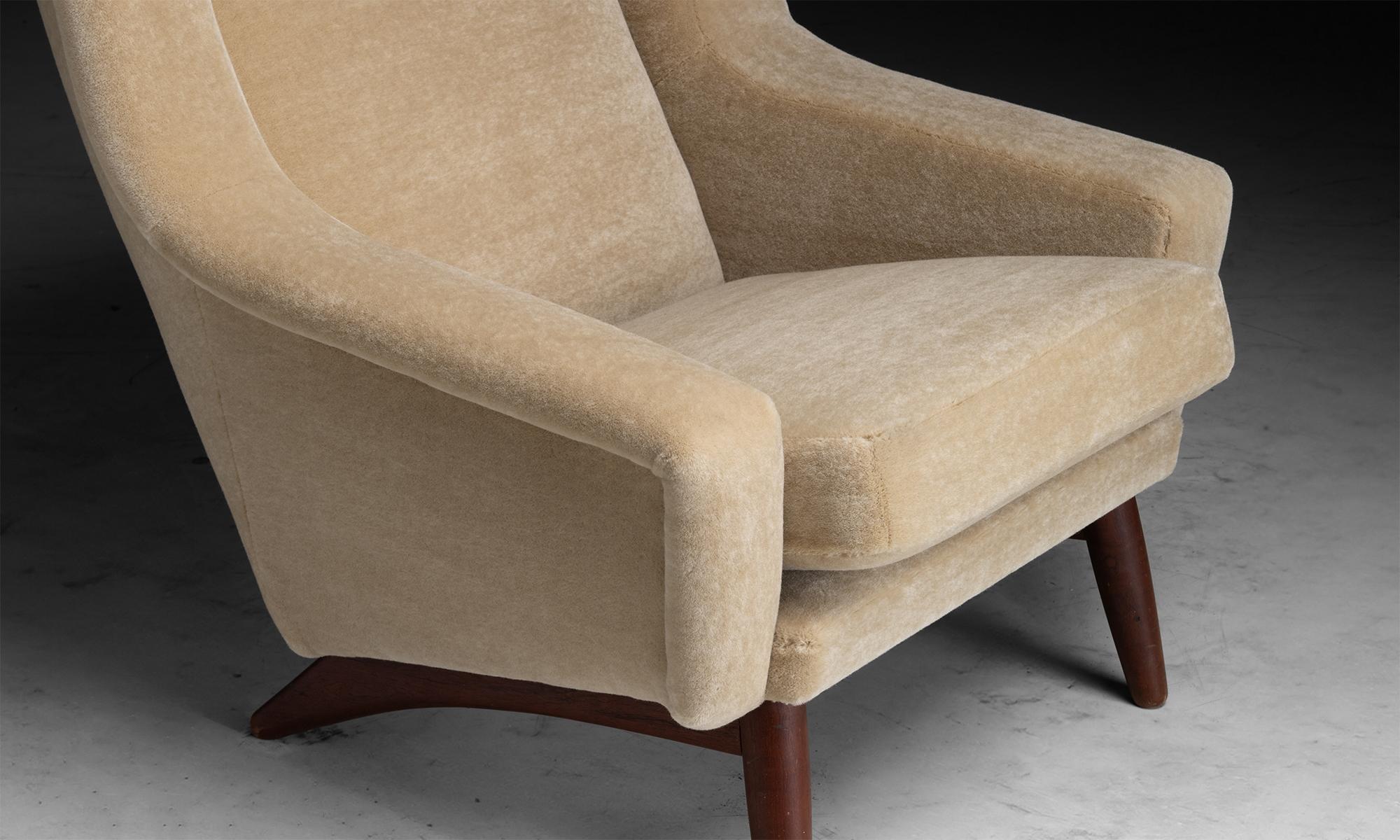 Post-Modern Wingback Chair in Mohair Velvet, Denmark circa 1960