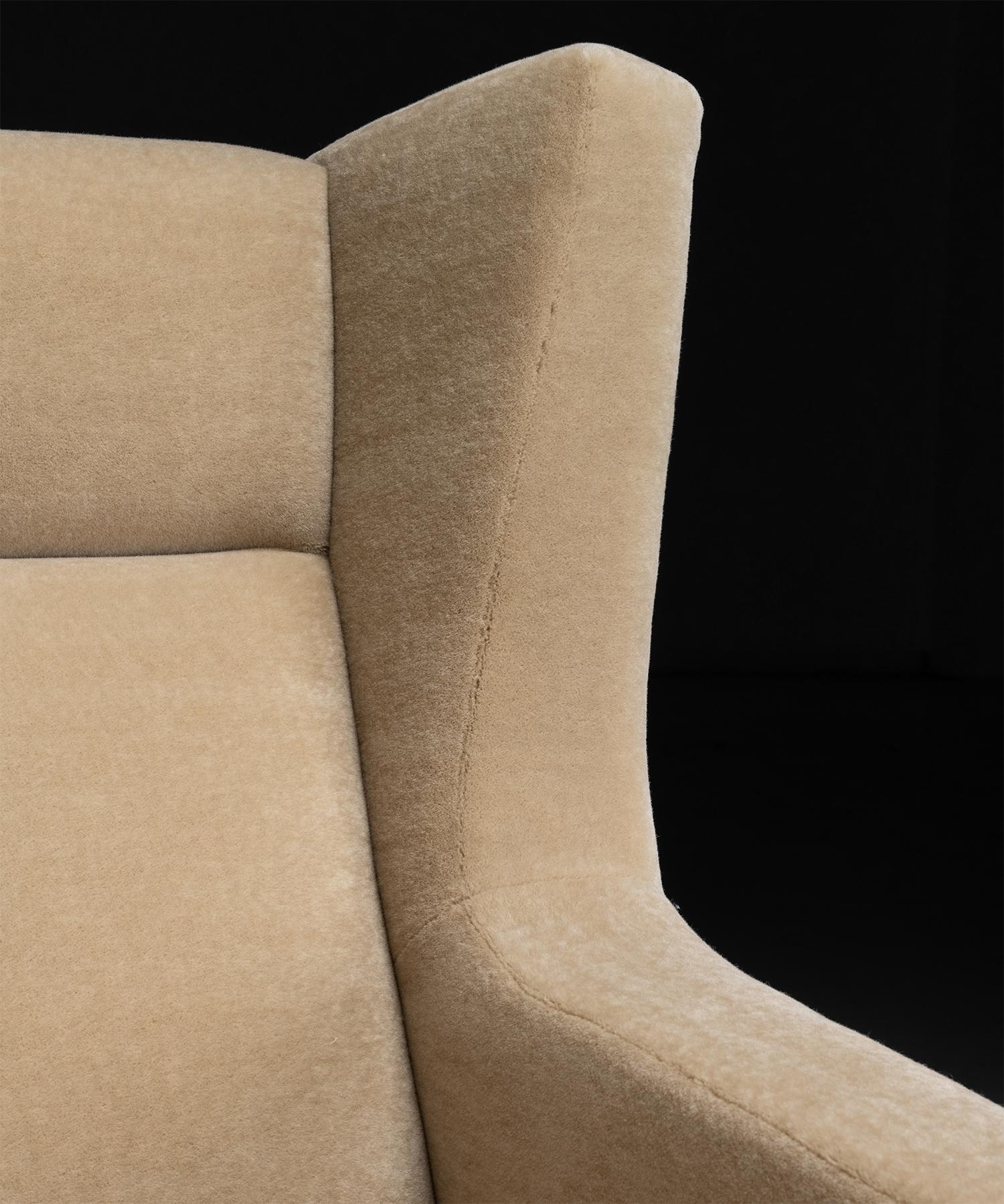 European Wingback Chair in Mohair Velvet, Denmark circa 1960