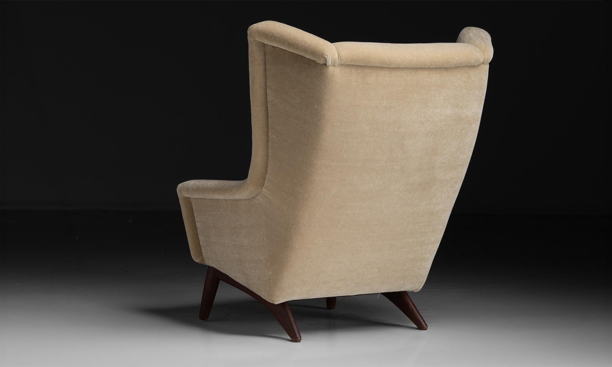 Wingback Chair in Mohair Velvet, Denmark circa 1960 1