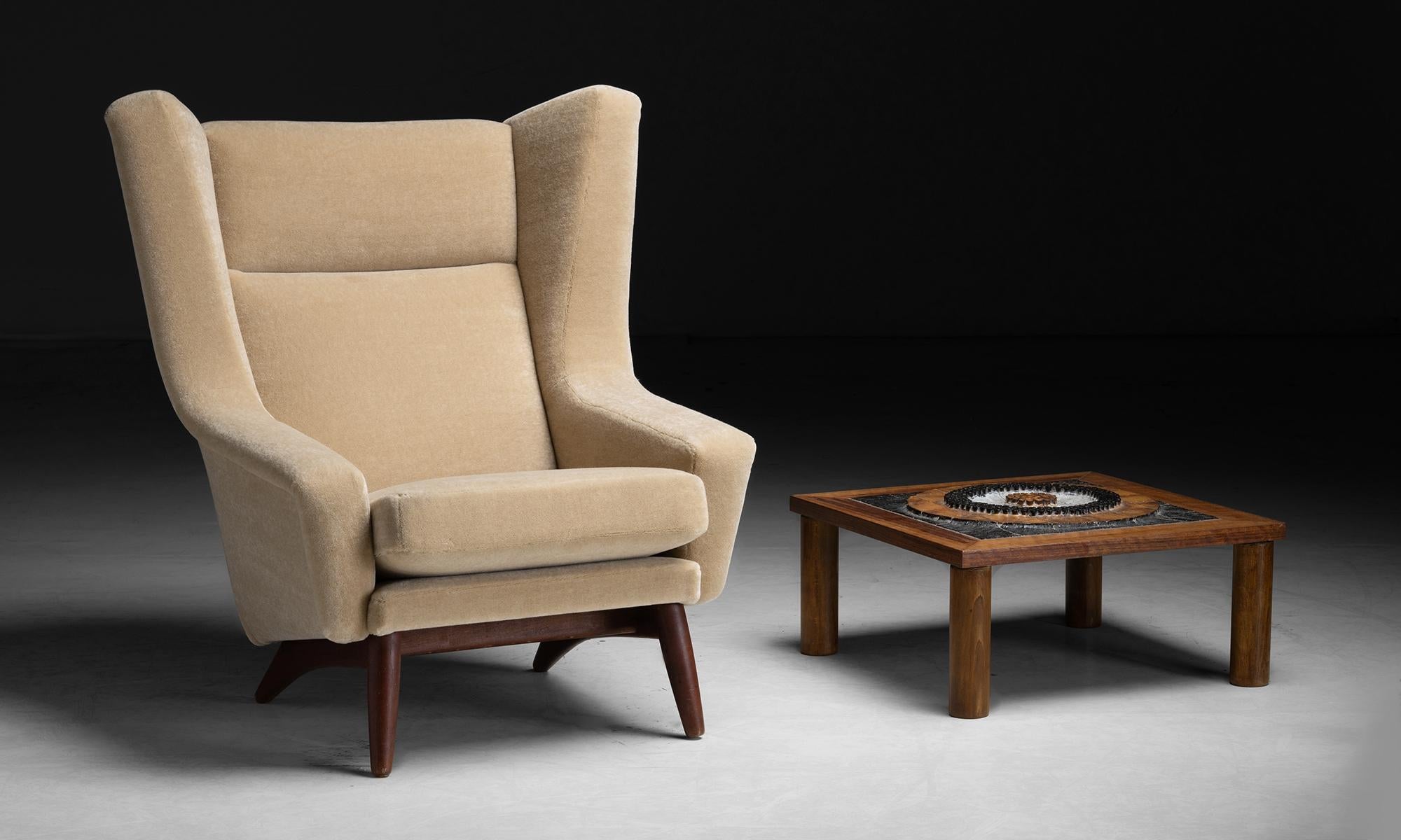 Wingback Chair in Mohair Velvet, Denmark circa 1960 2