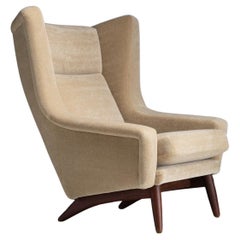 Wingback Chair in Mohair Velvet, Denmark circa 1960