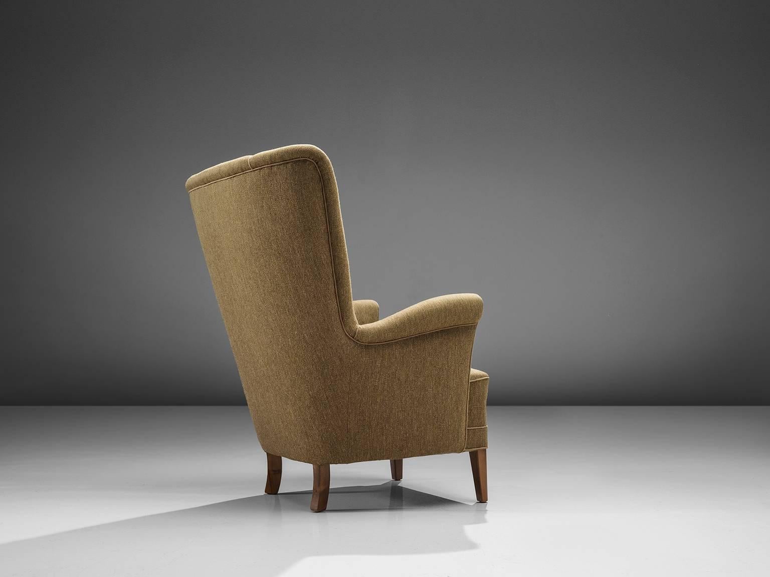 Mid-Century Modern Wingback Chair in Original Woollen Upholstery