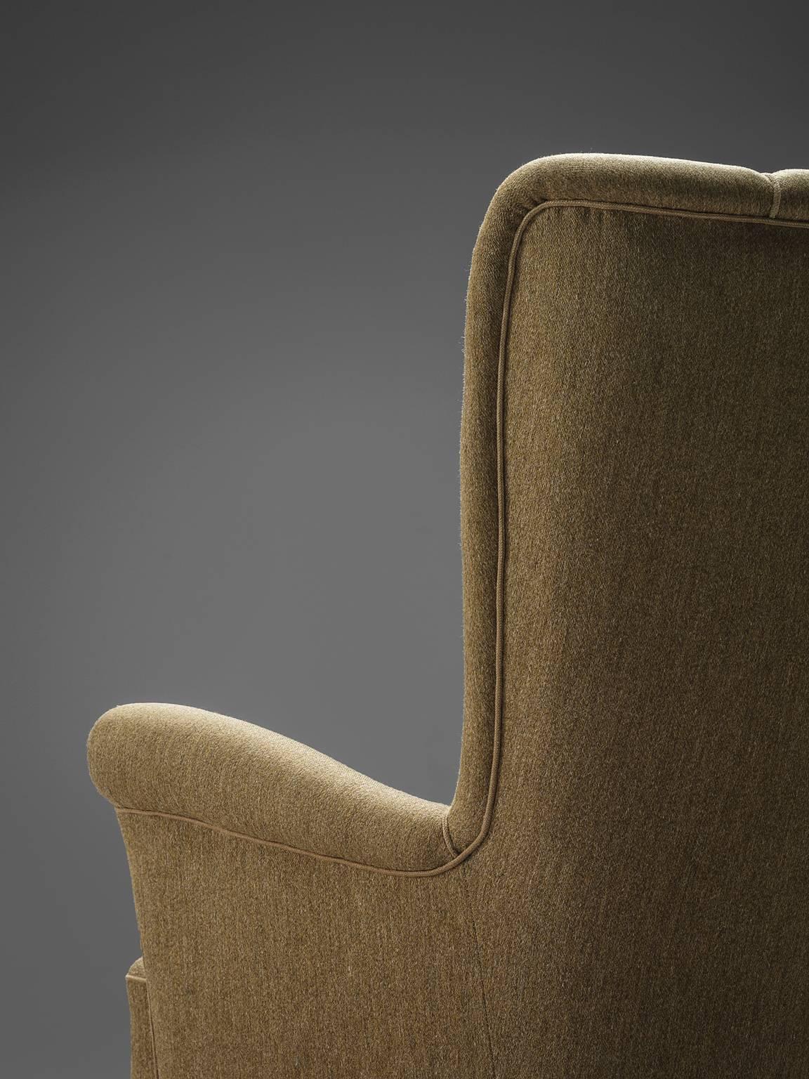 Mid-20th Century Wingback Chair in Original Woollen Upholstery