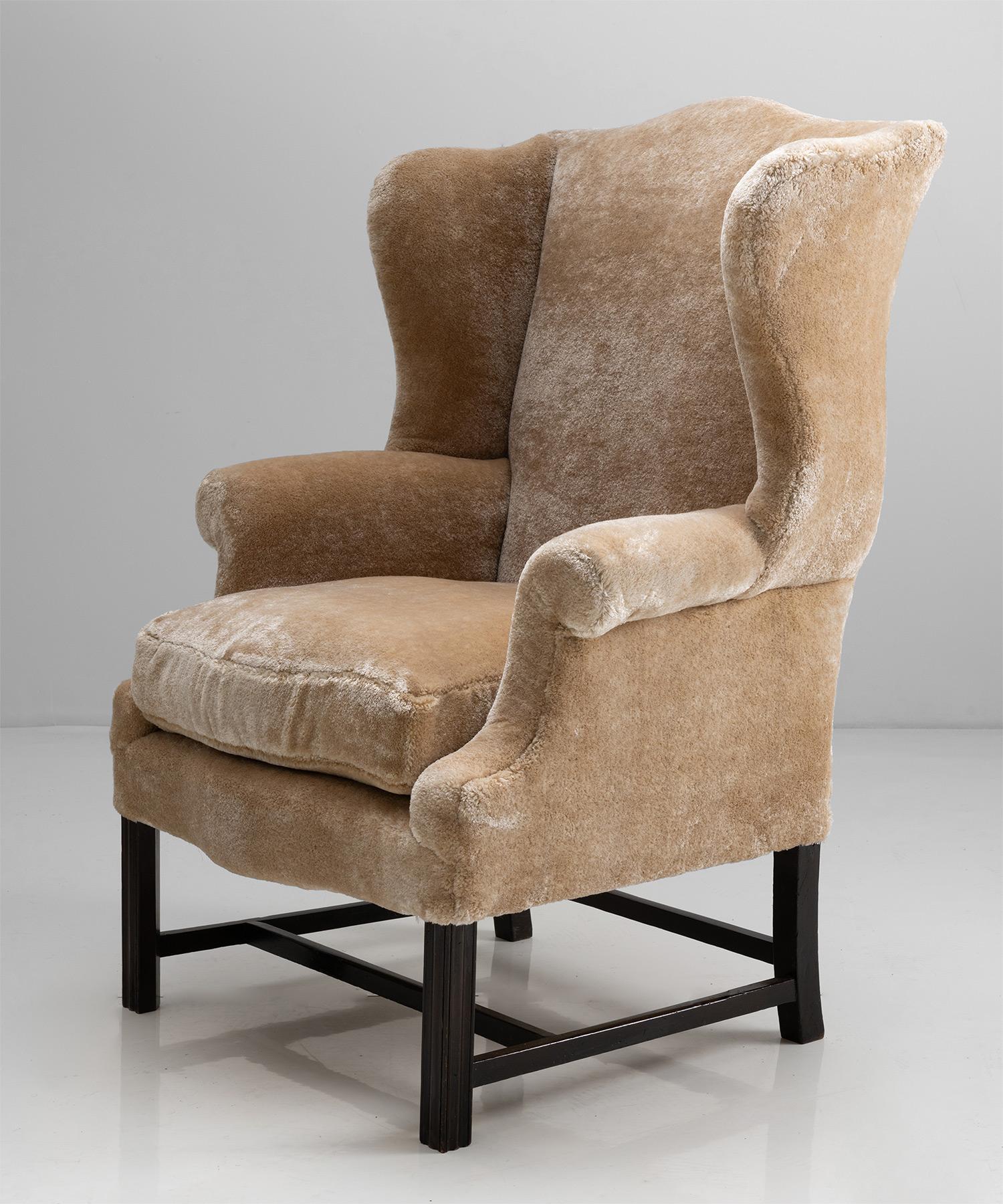Wingback Chair in Plush Velvet, England circa 1880 1