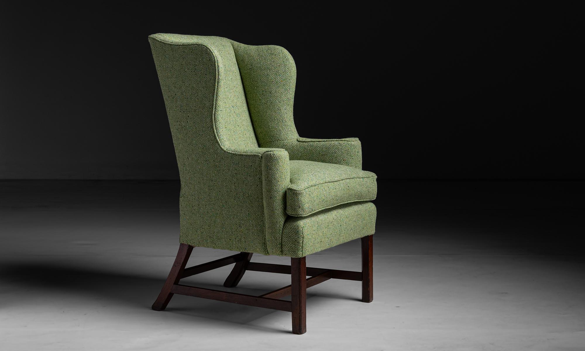 George III Wingback Chair in Tweed by Pierre Frey, England circa 1760 For Sale