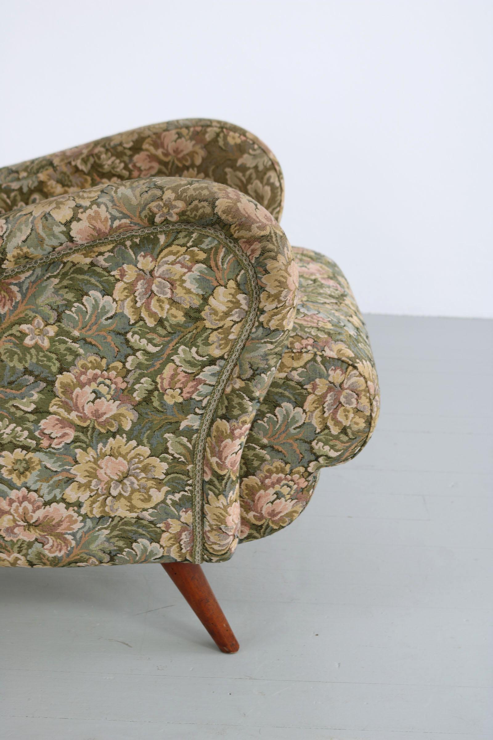 Italian Floral Patterned Fabric Wingback Chair, 1950s 8
