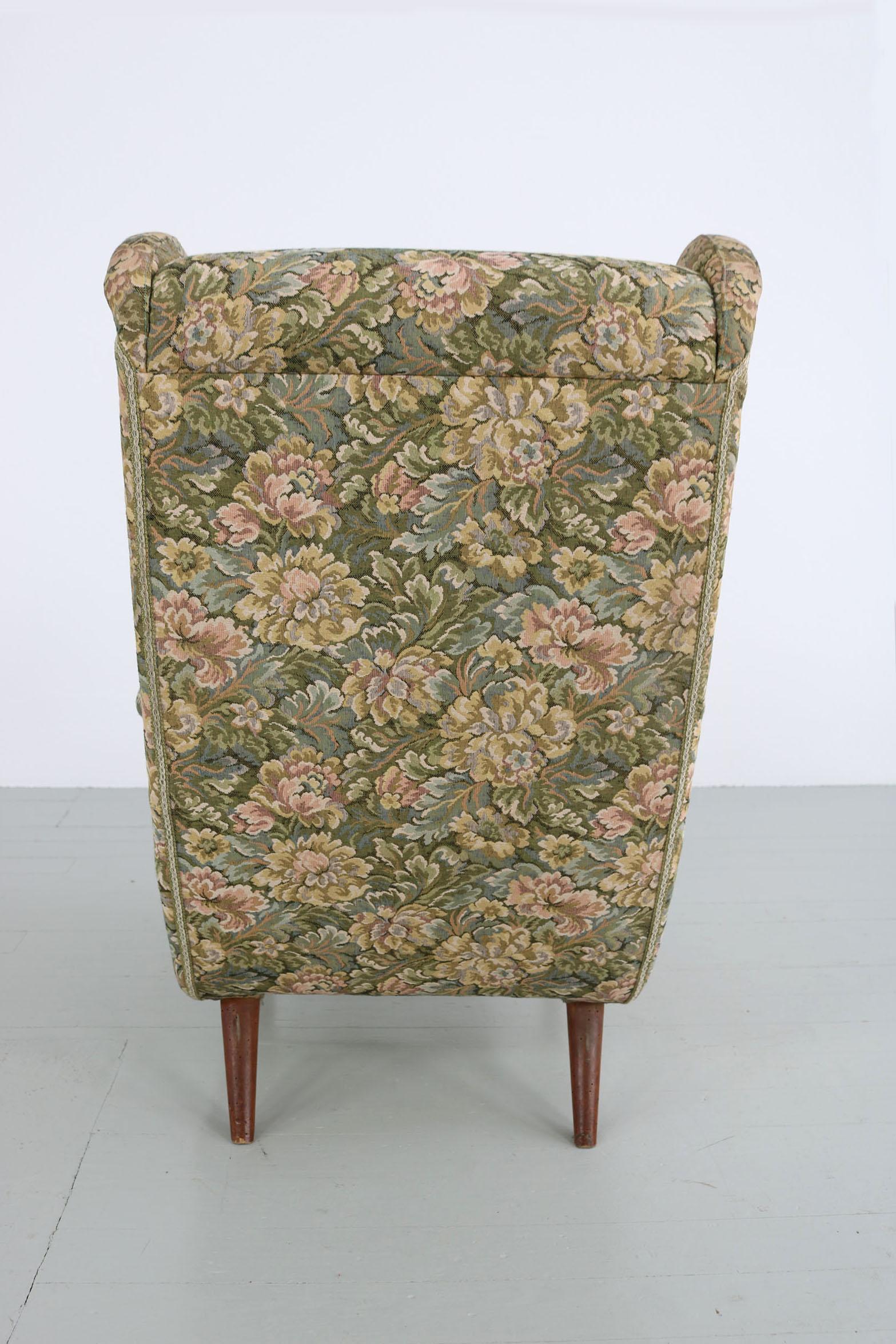 Italian Floral Patterned Fabric Wingback Chair, 1950s 10