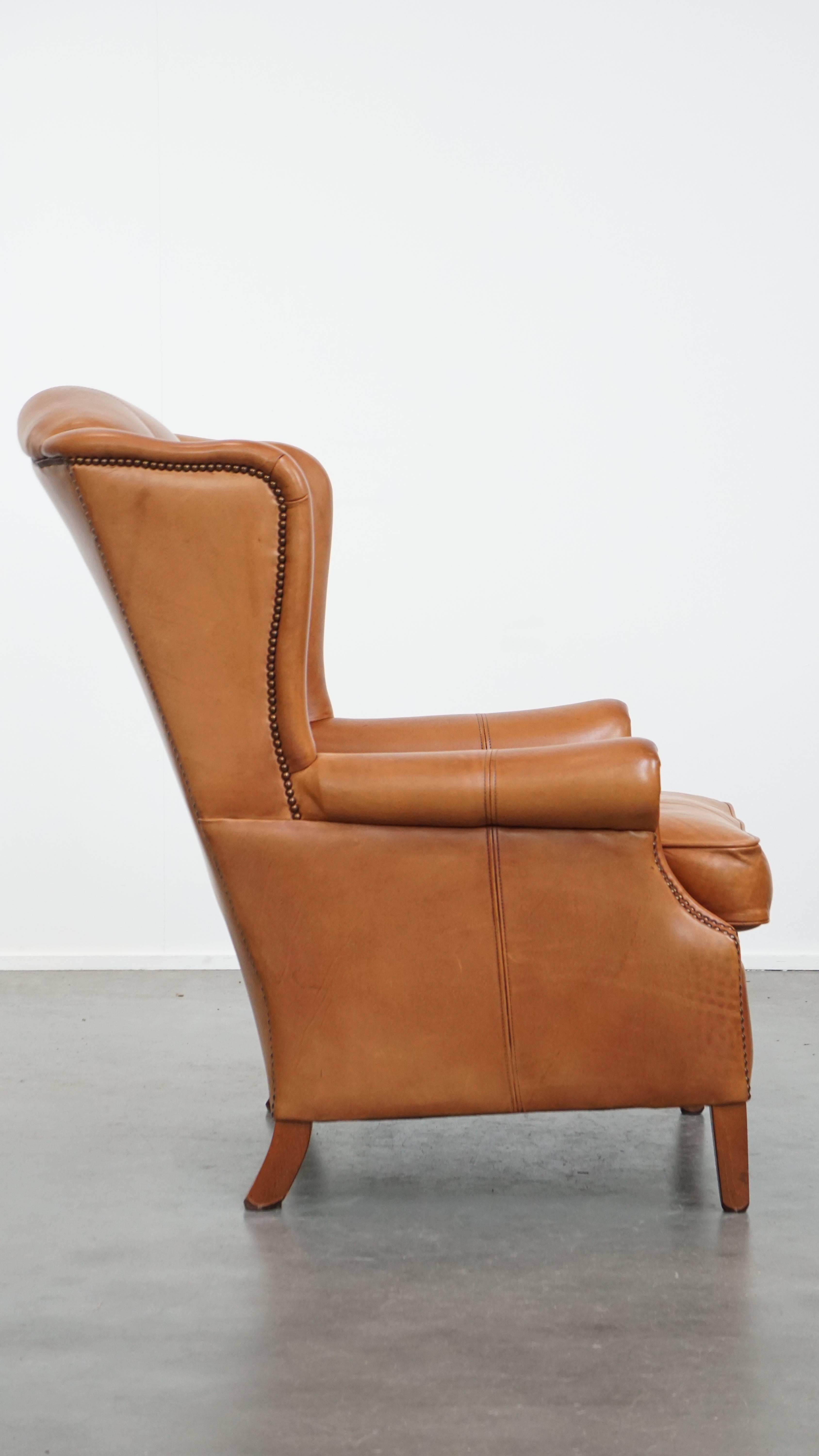 Romain classique Chaise Wingback en cuir de vachette en vente
