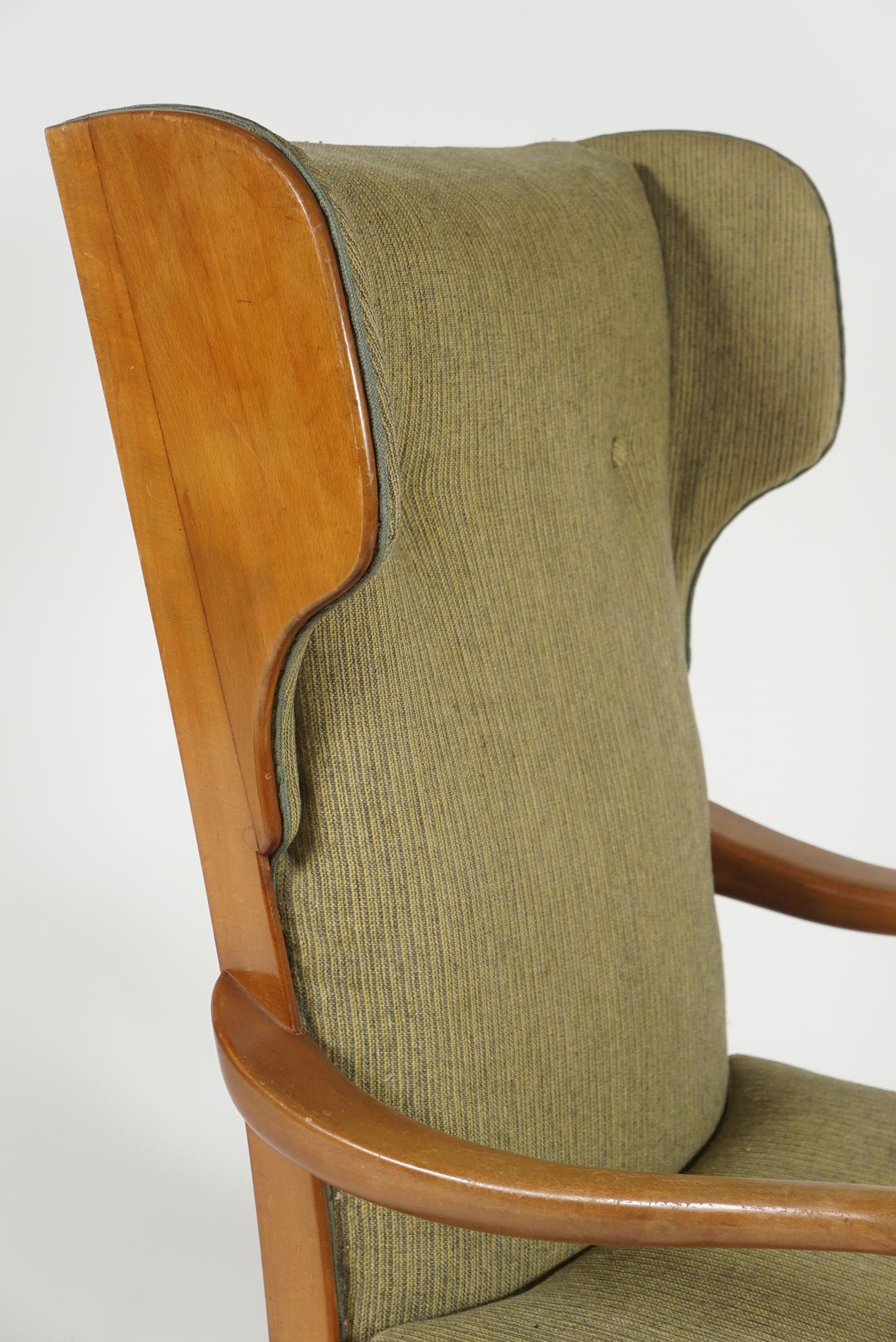 Mid-20th Century Wingback Chair and Ottoman