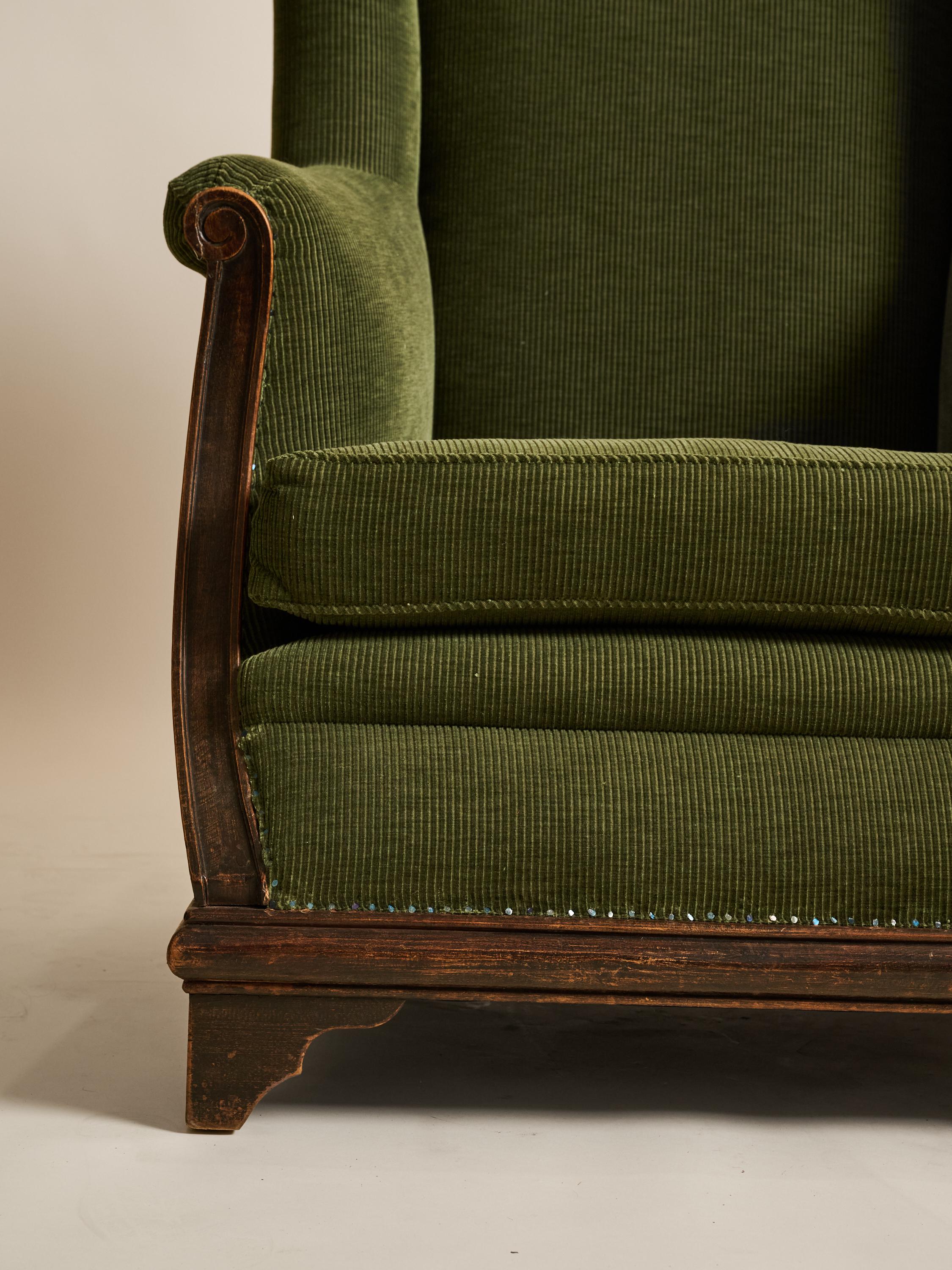 Art déco Chaise à dossier tapissée de velours vert, France, 1930-1939 en vente