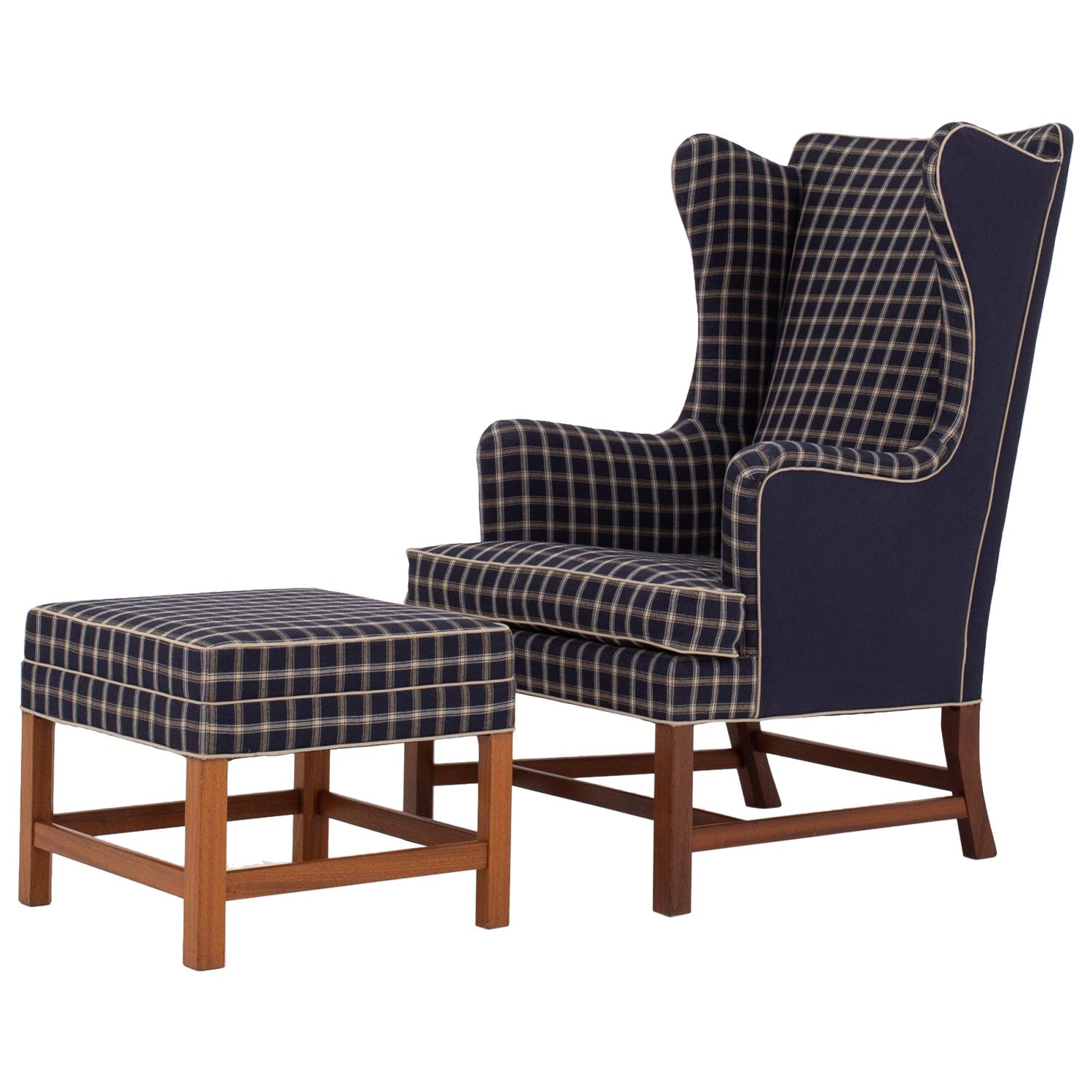 Wingback Chair with Stool by Kaare Klint