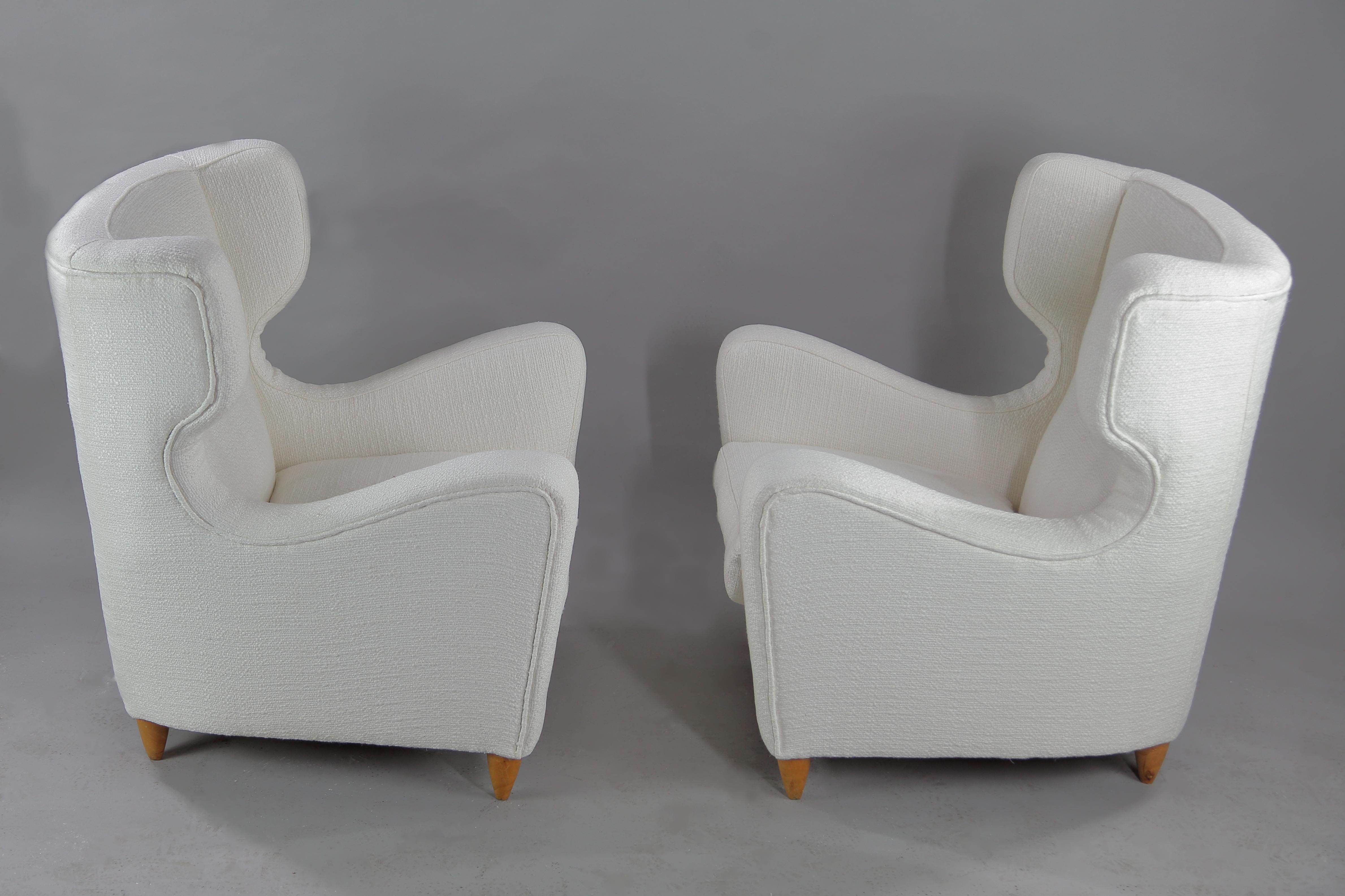 Italian Wingback Chairs by Melchiorre Bega 1940s, Reupholstered in Metaphore Fabric For Sale