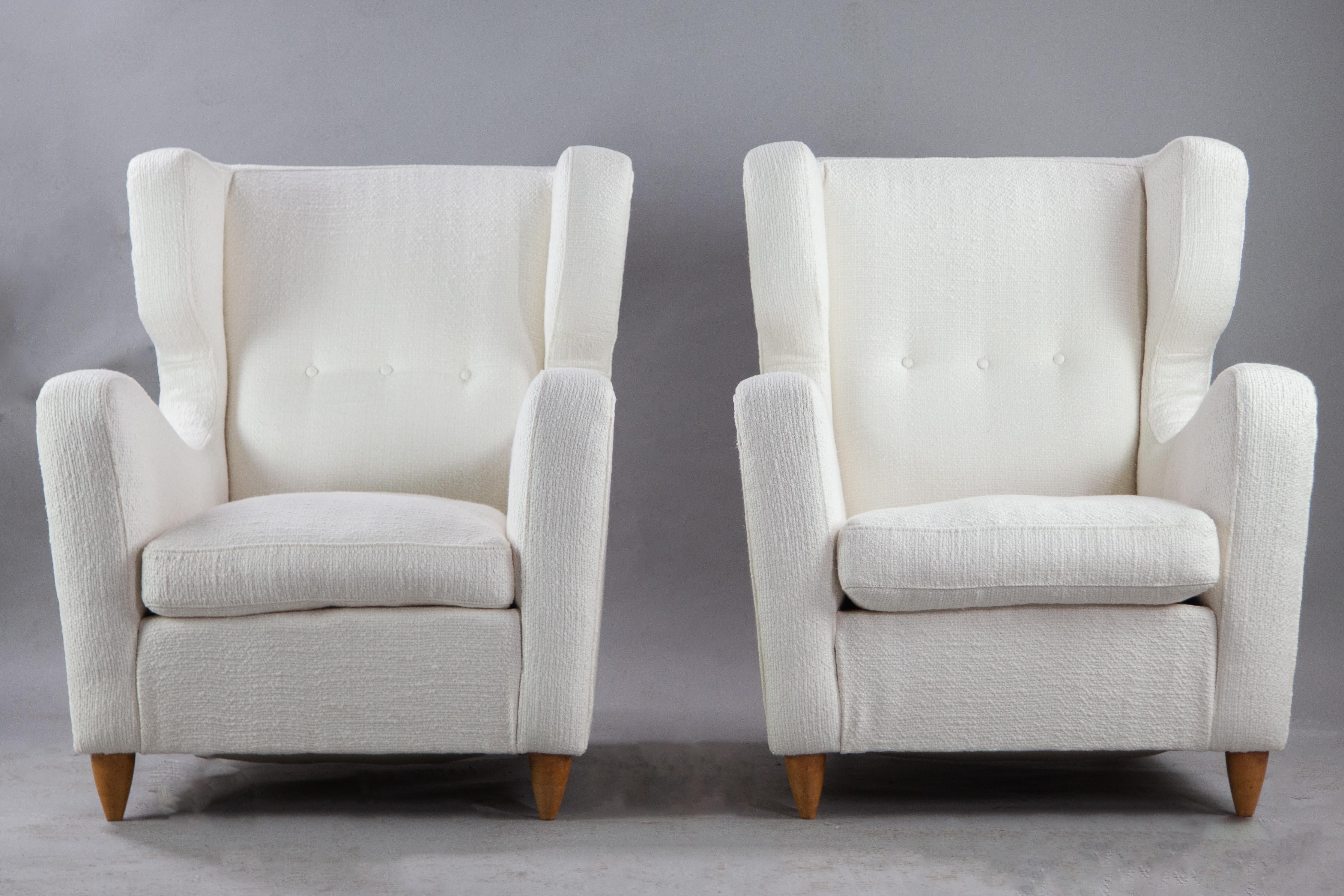 Wingback Chairs by Melchiorre Bega 1940s, Reupholstered in Metaphore Fabric For Sale 1