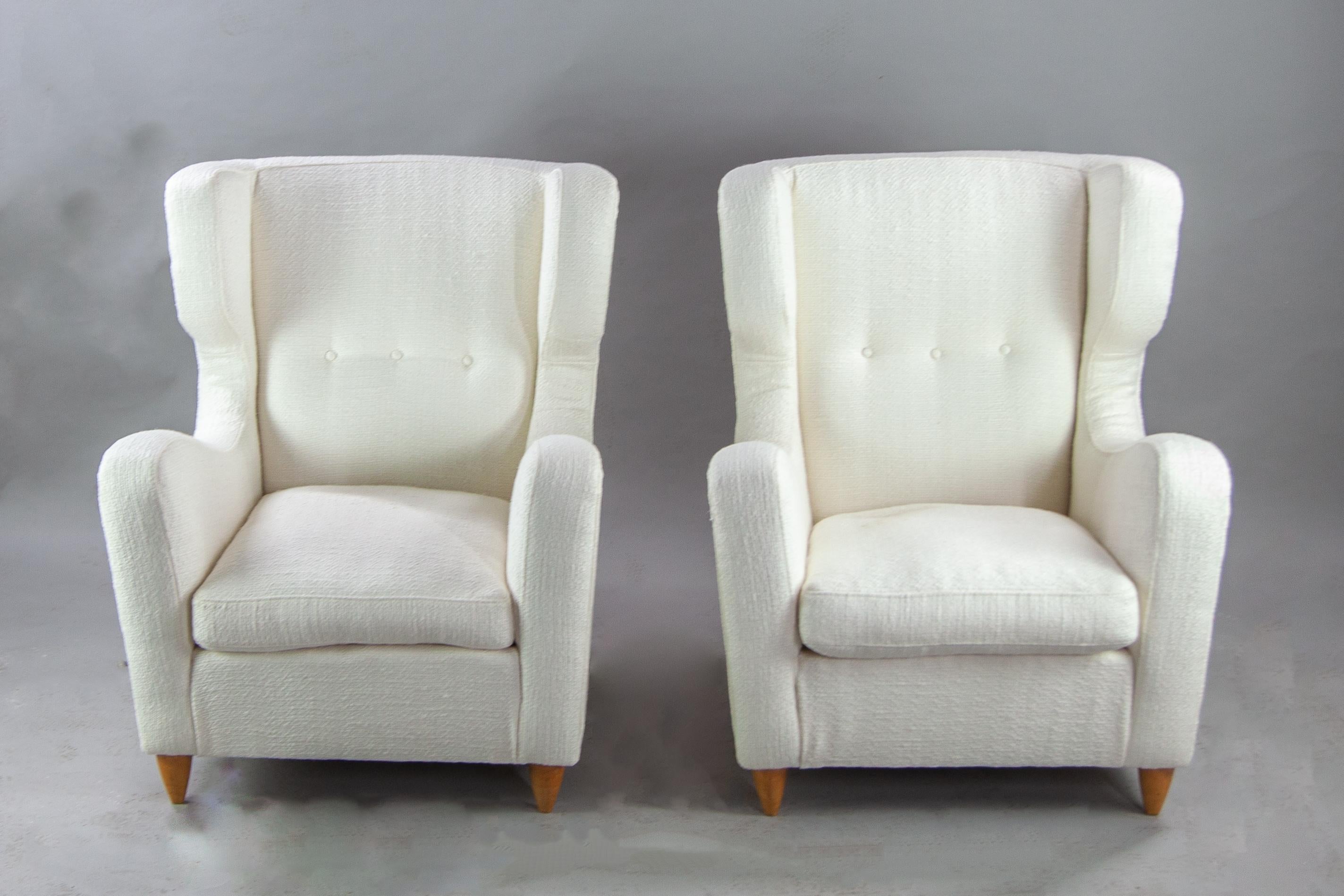 Wingback Chairs by Melchiorre Bega 1940s, Reupholstered in Metaphore Fabric For Sale 3