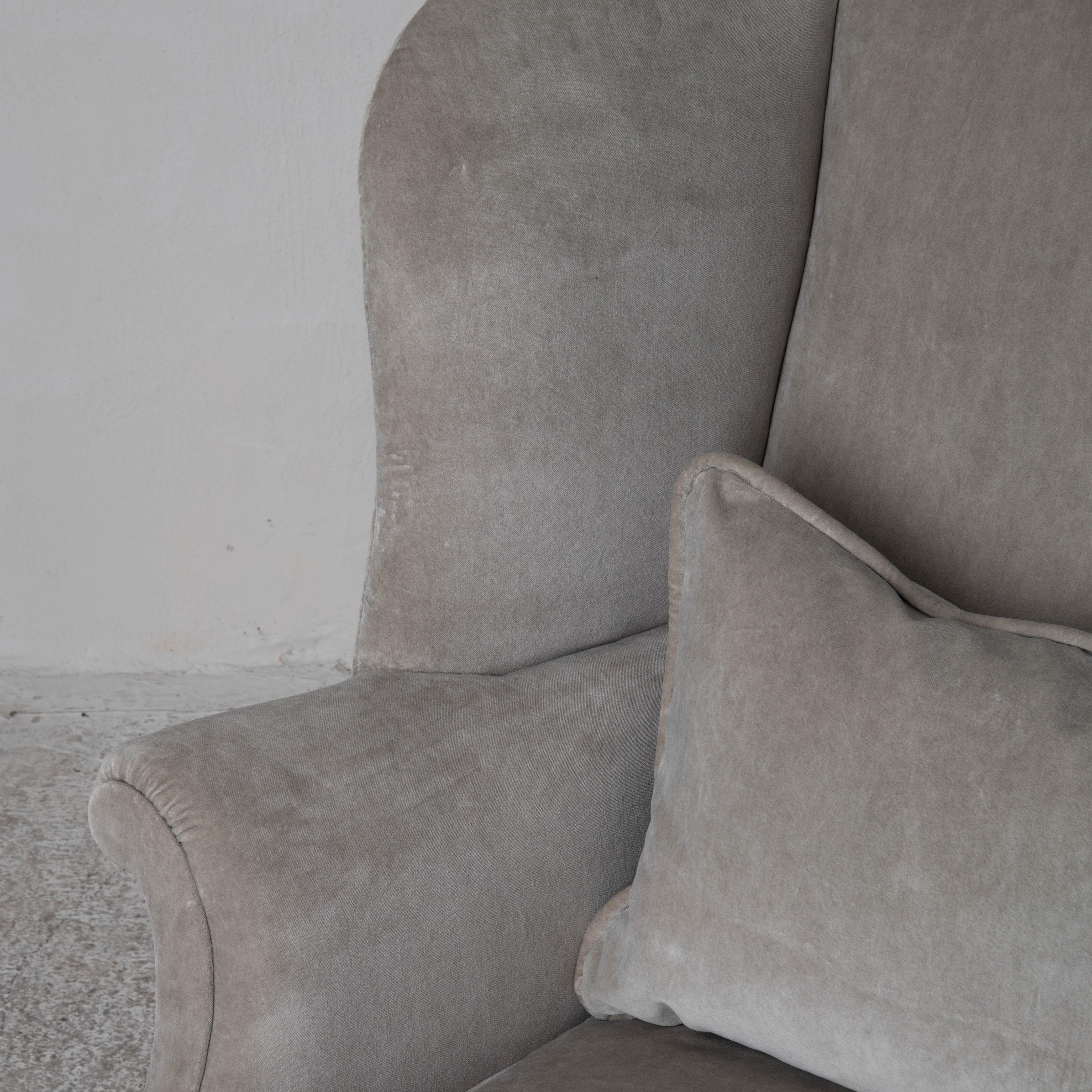 Wingback Chairs Pair English 18th Century Grey Velvet Brown Legs England  For Sale at 1stDibs