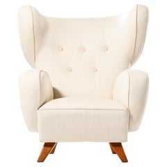 Wingback Easy Chair in Elm and Fabric, 1940s