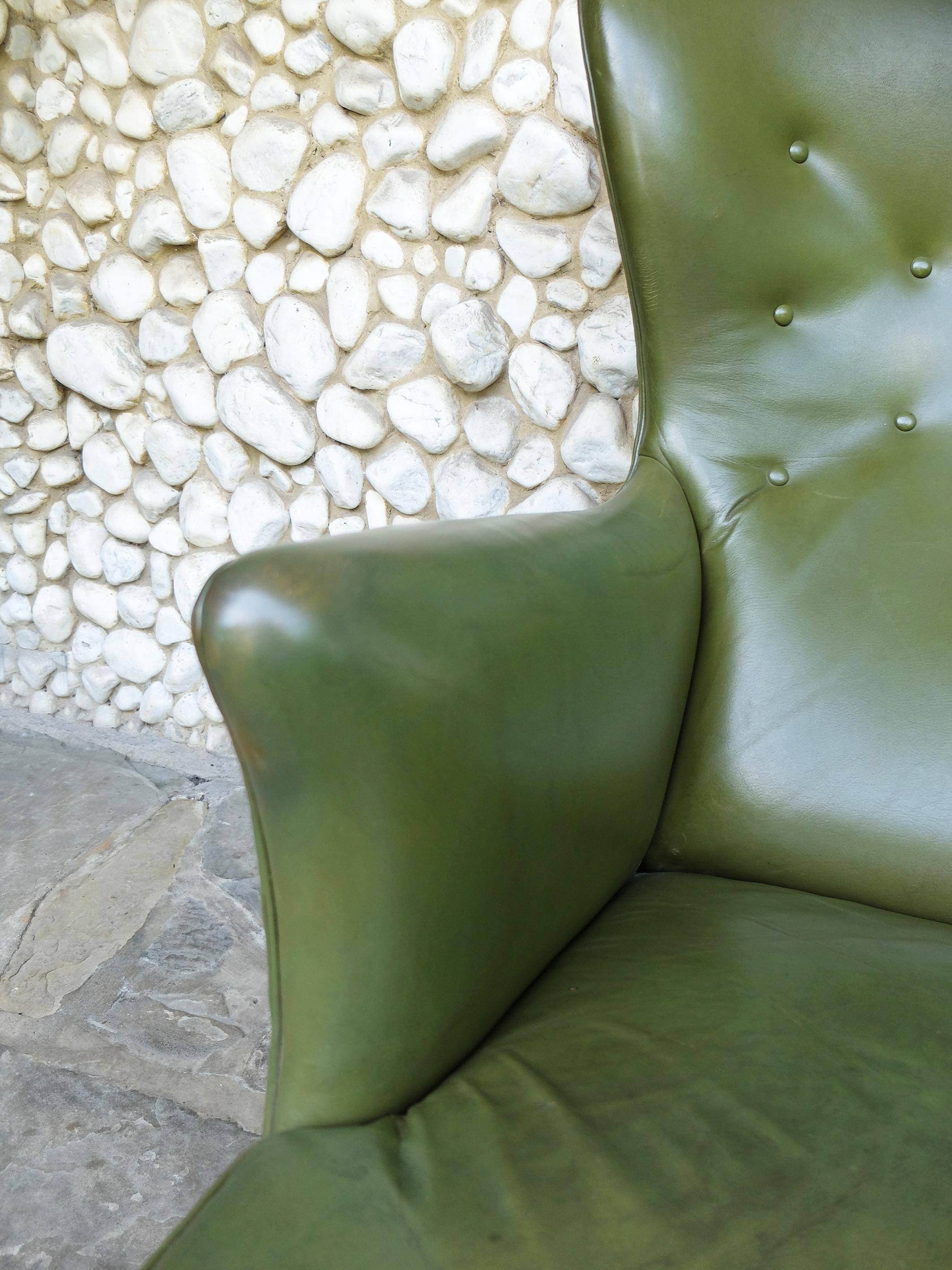 Wingback Easy Chair with Provenance in Green Leather by Frits Henningsen Denmark 7