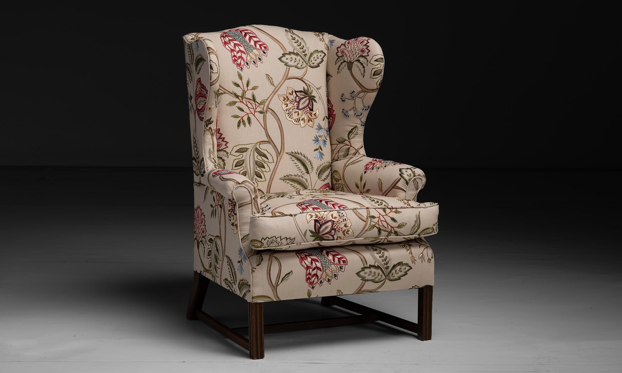 Wingback in Embroidered Linen by Pierre Frey

England circa 1890

George III style wingback armchair newly upholstered in embroidered linen blend by Pierre Frey.

28”w x 28”d x 42.5”h x 20”seat