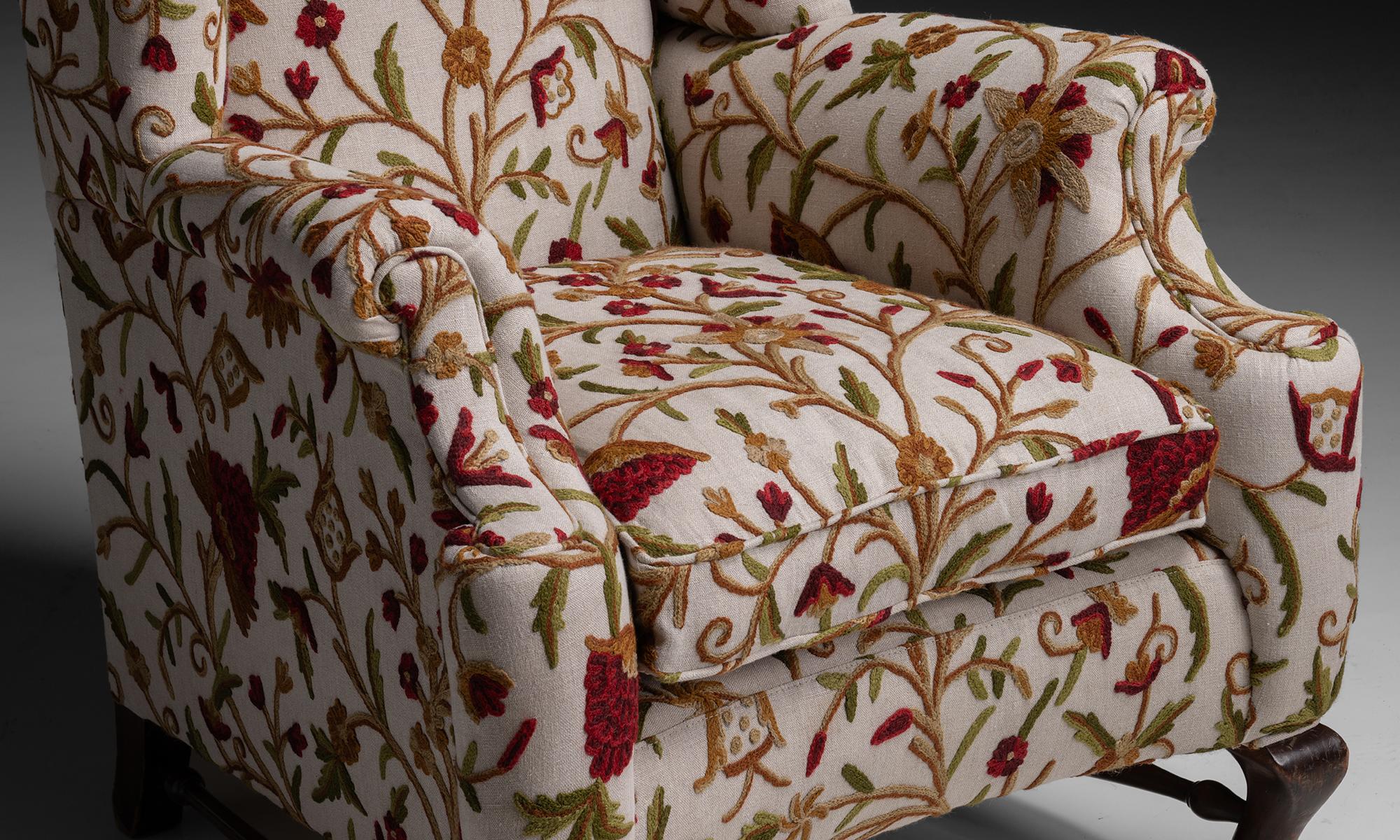 English Wingback in Floral Linen, England circa 1890 For Sale