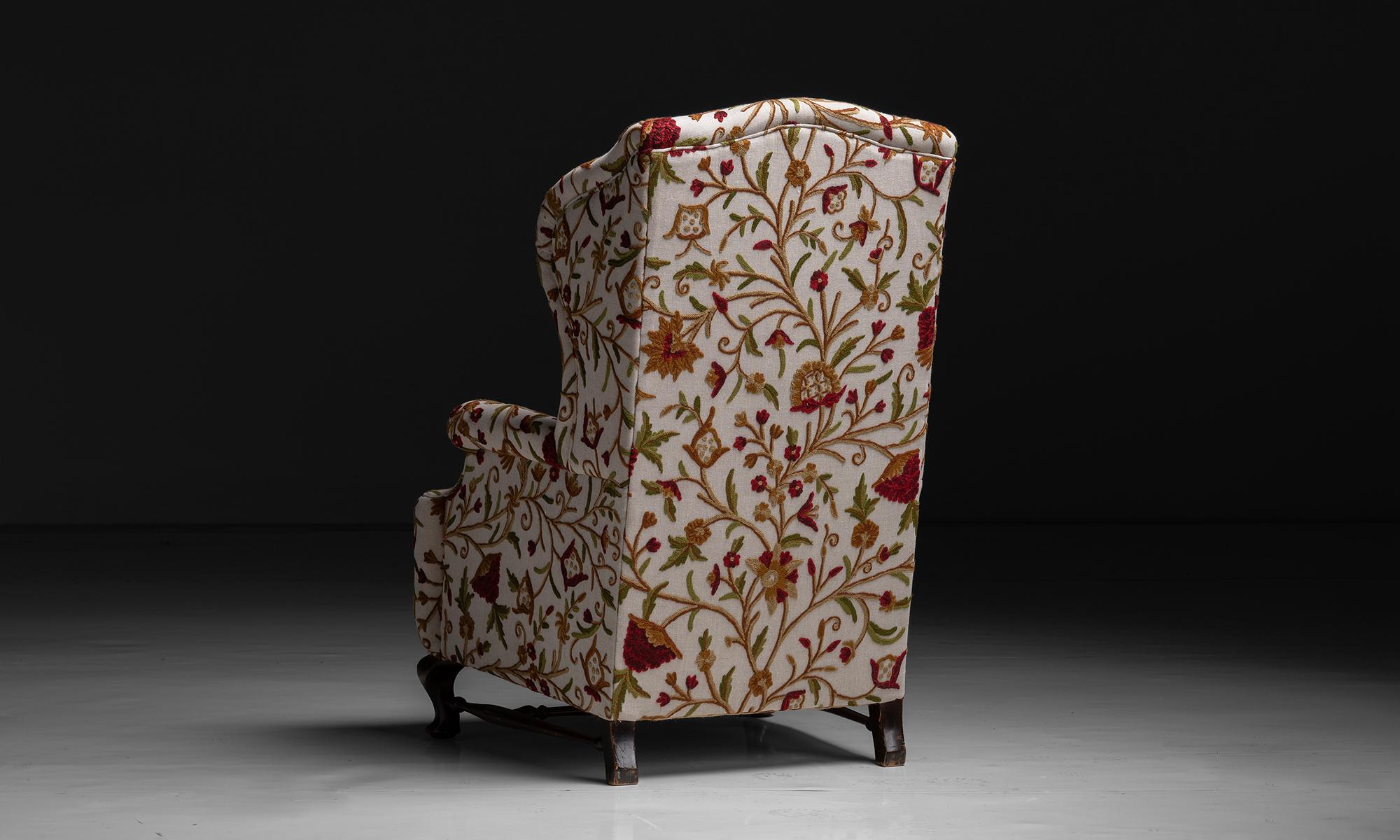 19th Century Wingback in Floral Linen, England circa 1890 For Sale
