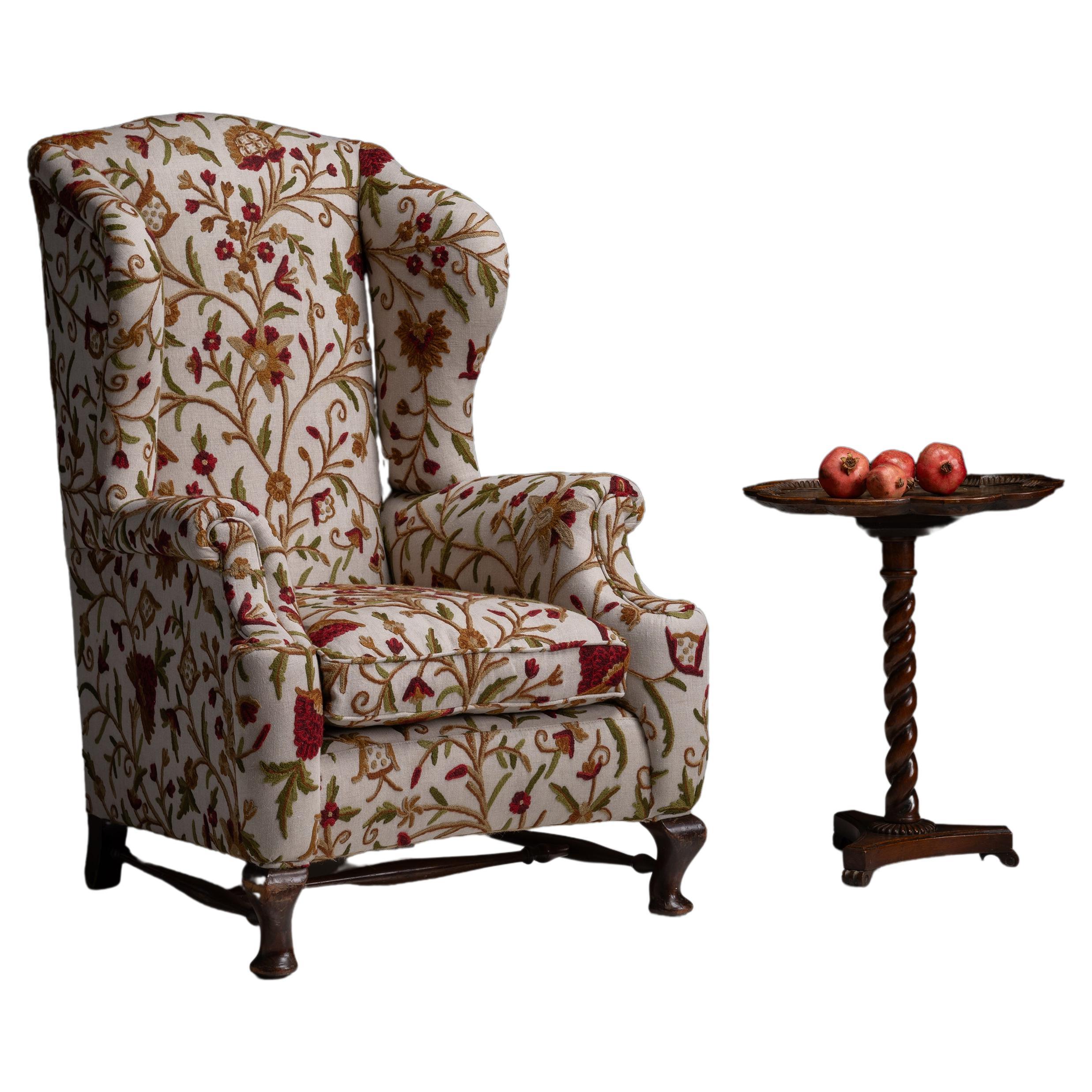 Wingback in Floral Linen, England circa 1890 For Sale