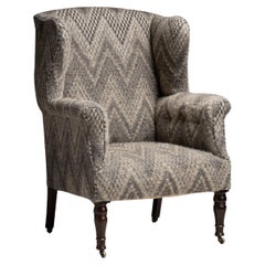 Antique Wingback in Pierre Frey Wool, England circa 1880