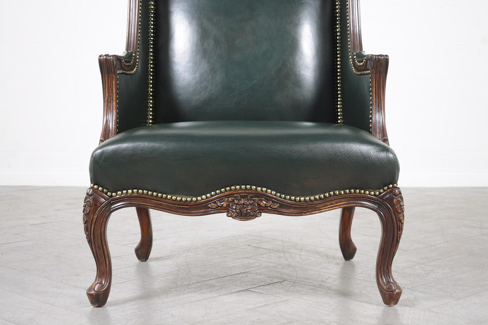 Late 20th Century Wingback Leather Chair and Ottoman