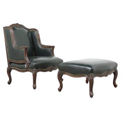 Wingback Leather Chair and Ottoman
