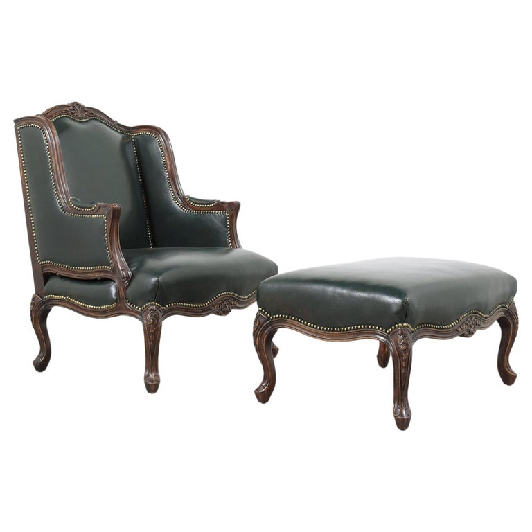Wingback Leather Chair and Ottoman For Sale at 1stDibs