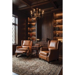 Wingback Leather Recliner in Saddle Brown with Nailheads