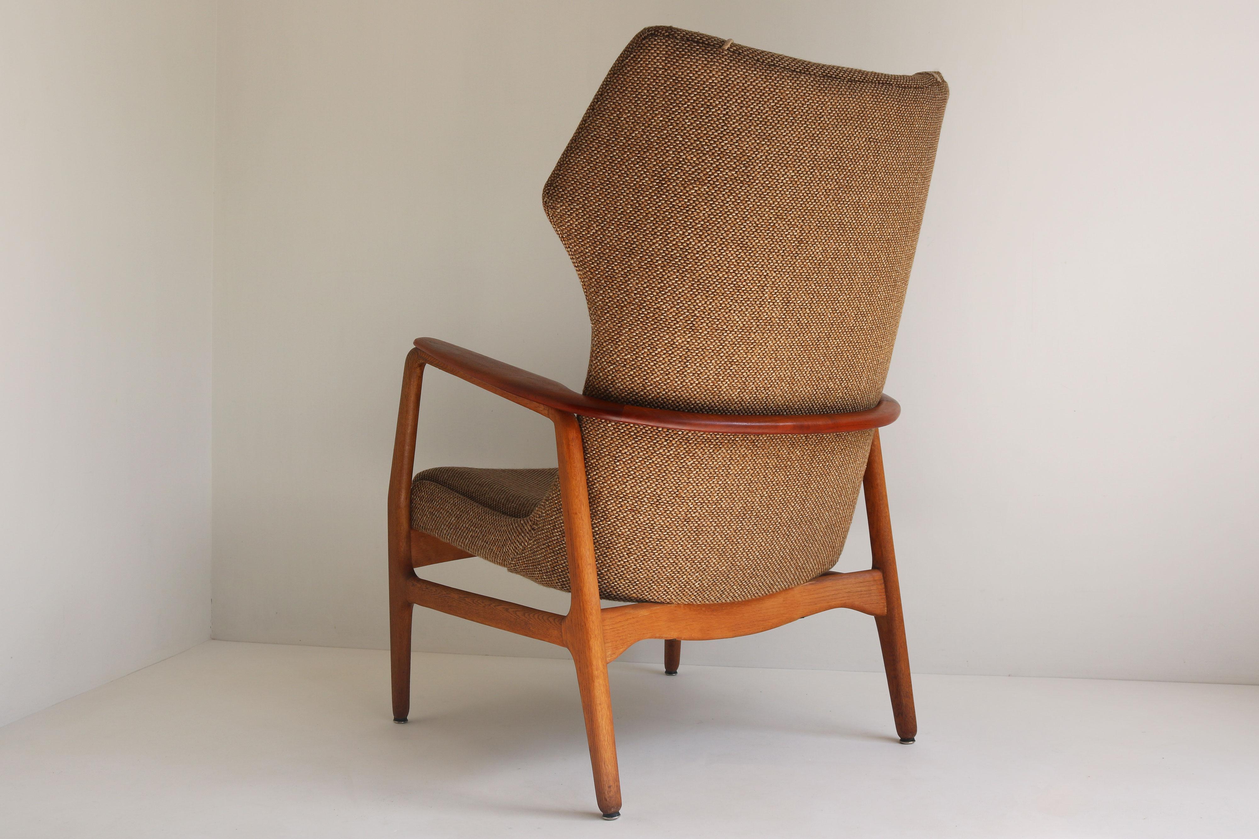 Fatto a mano Sedia a dondolo di Aksel Bender Madsen per Bovenkamp 1950 in quercia e teak olandese in vendita