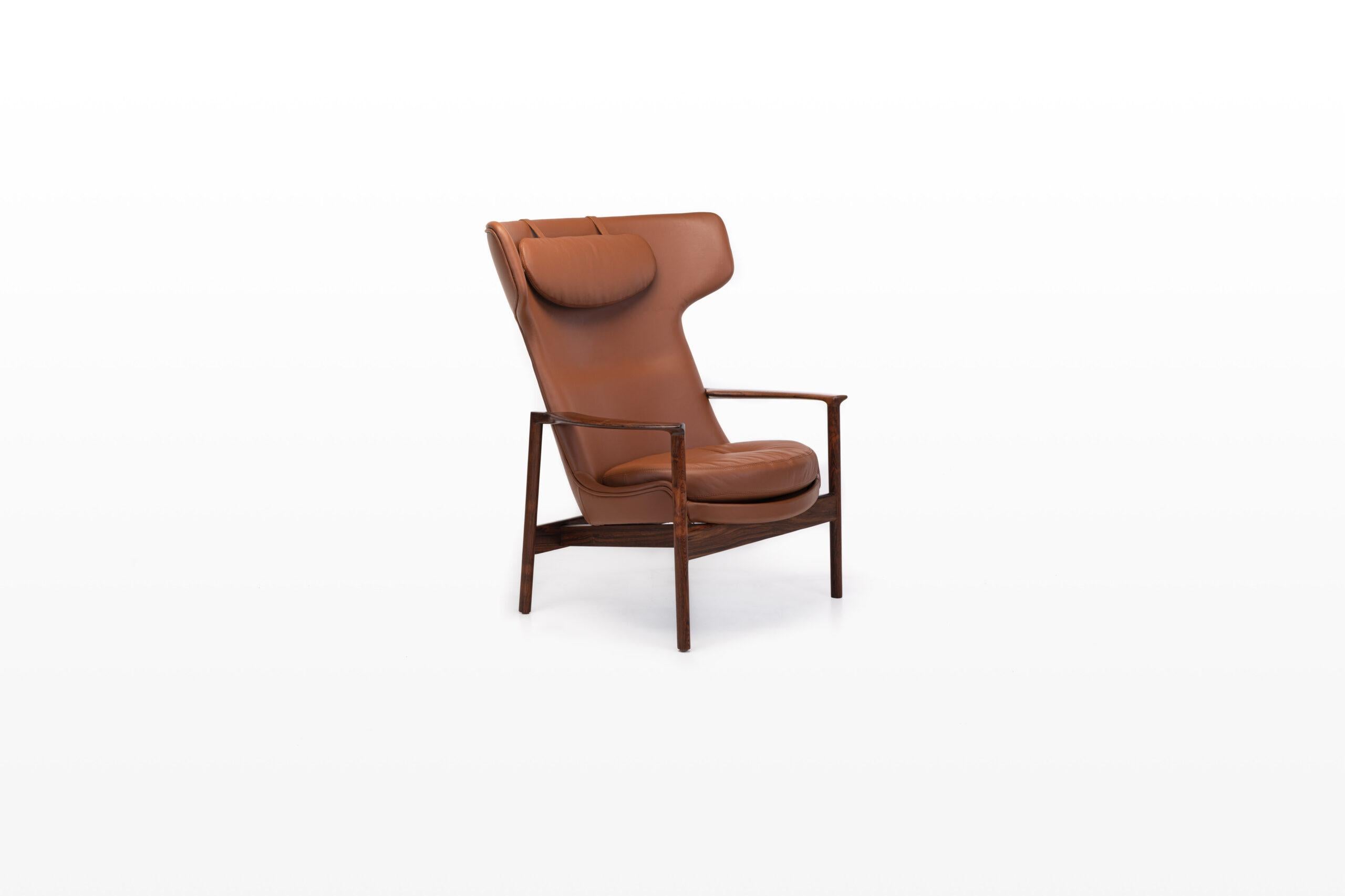 Scandinavian Modern Wingback Lounge Chair by Ib Kofod Larsen for Fröscher For Sale