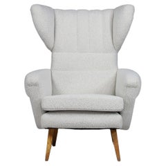 Wingback Lounge Chair in Reupholstered Bouclé Fabric, Praque 1950s
