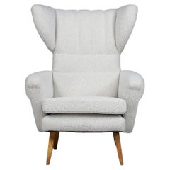 Used Wingback Lounge Chair in Reupholstered Bouclé Fabric, Praque 1950s