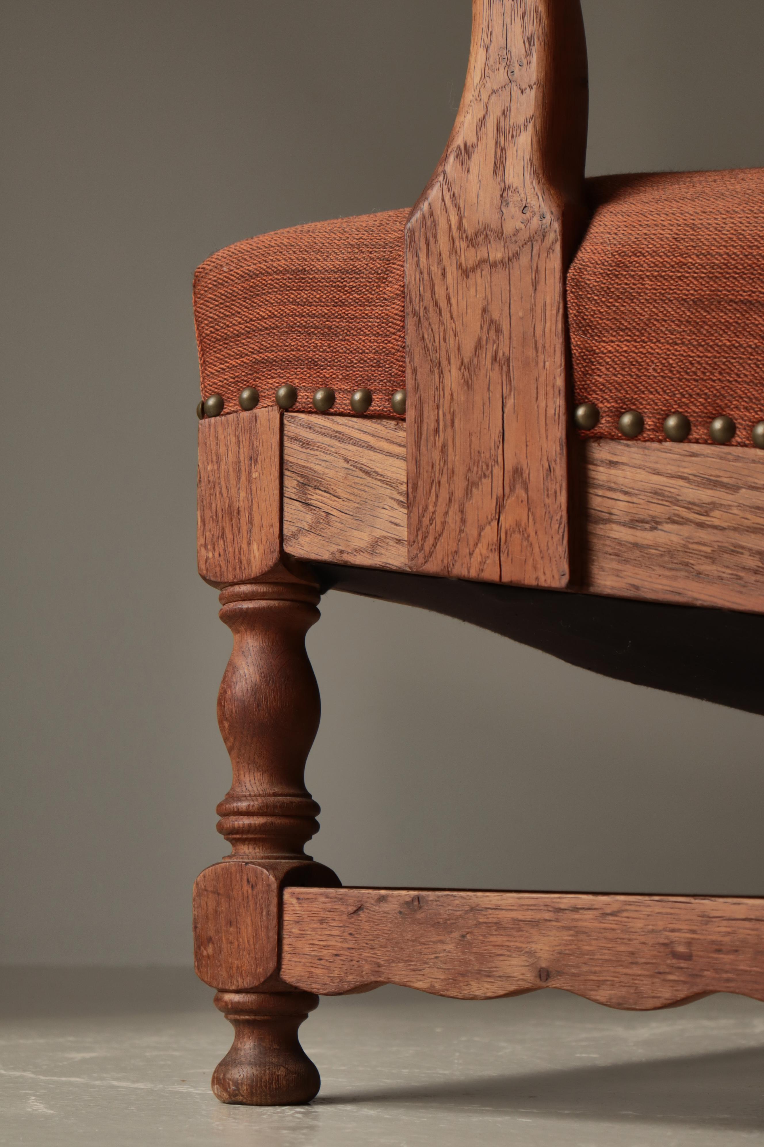 Silla Lounge Wingback de roble macizo y lana de ebanista danés, década de 1940 en venta 5